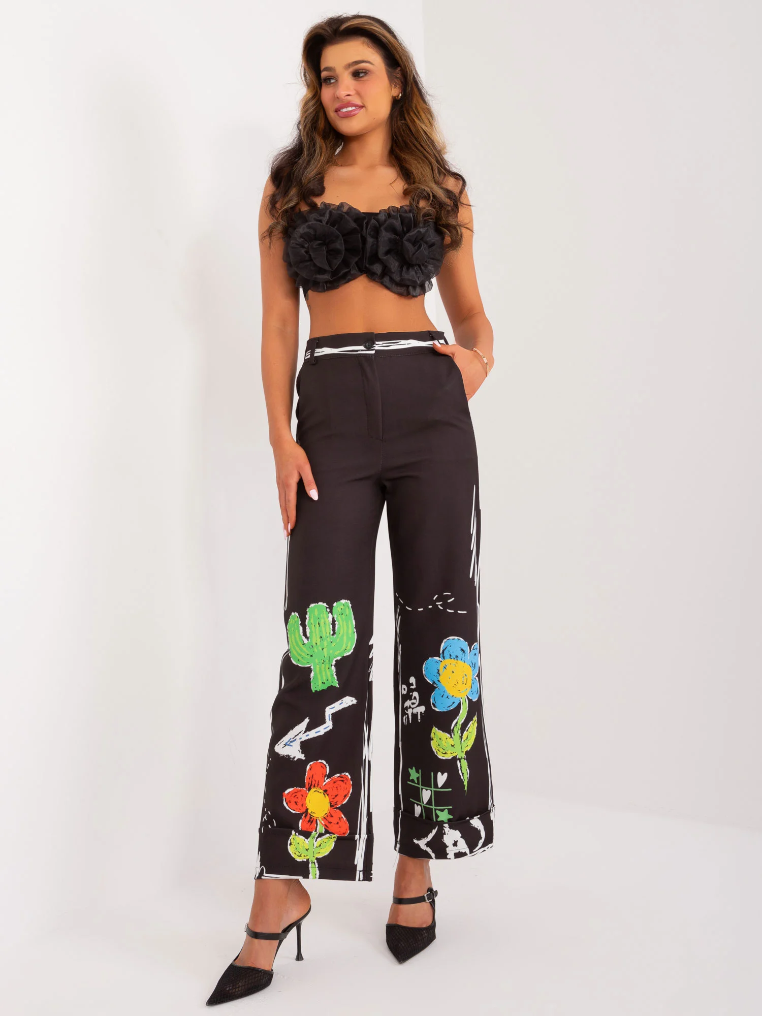 Pantaloni Dama Larga, Guler inalt, ITALY MODA, Negru Casual - imagine 2