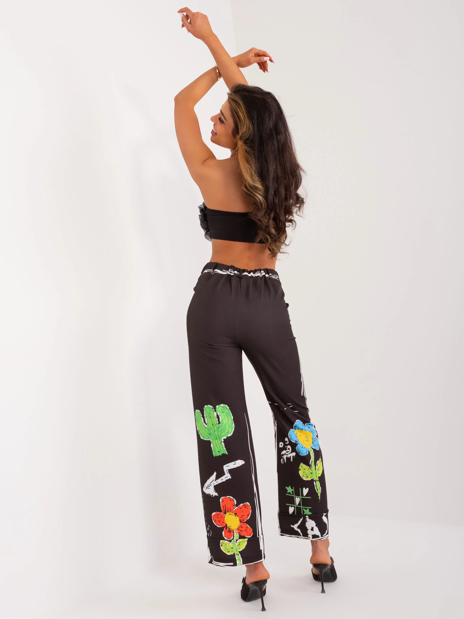Pantaloni Dama Larga, Guler inalt, ITALY MODA, Negru Casual - imagine 6