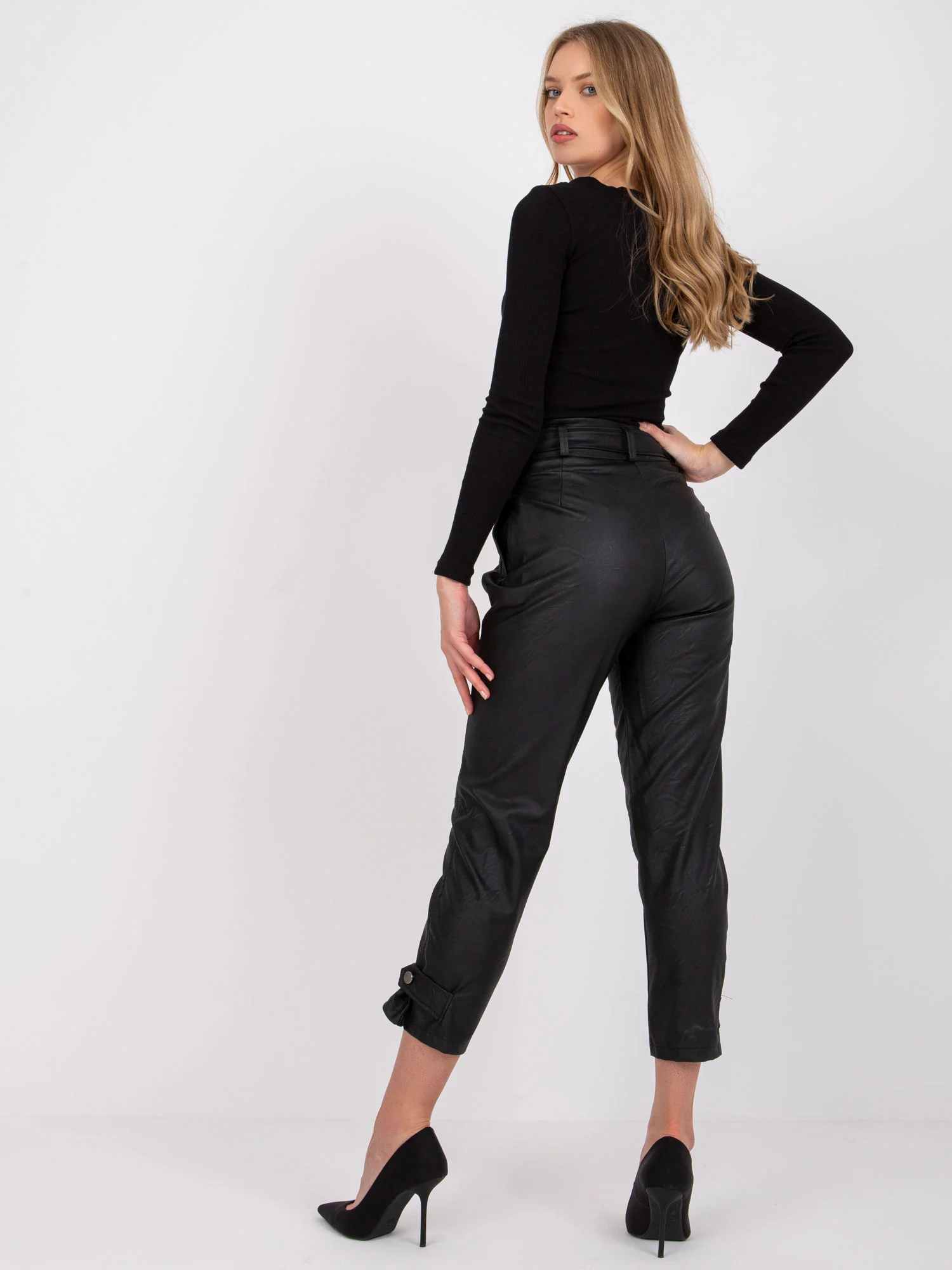 Pantaloni Dama Lunga, Mansete elastice, ITALY MODA, Negru Eleganta Office - imagine 6