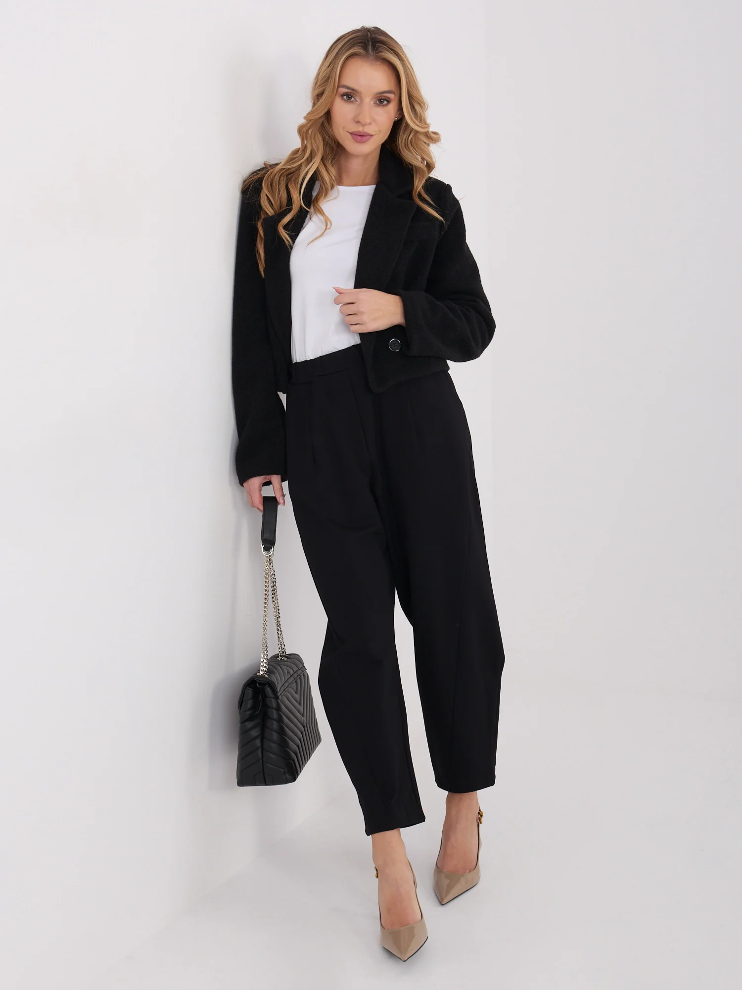 Pantaloni Dama Conica, Guler inalt, RUE PARIS, Negru Eleganta Office - Image 7