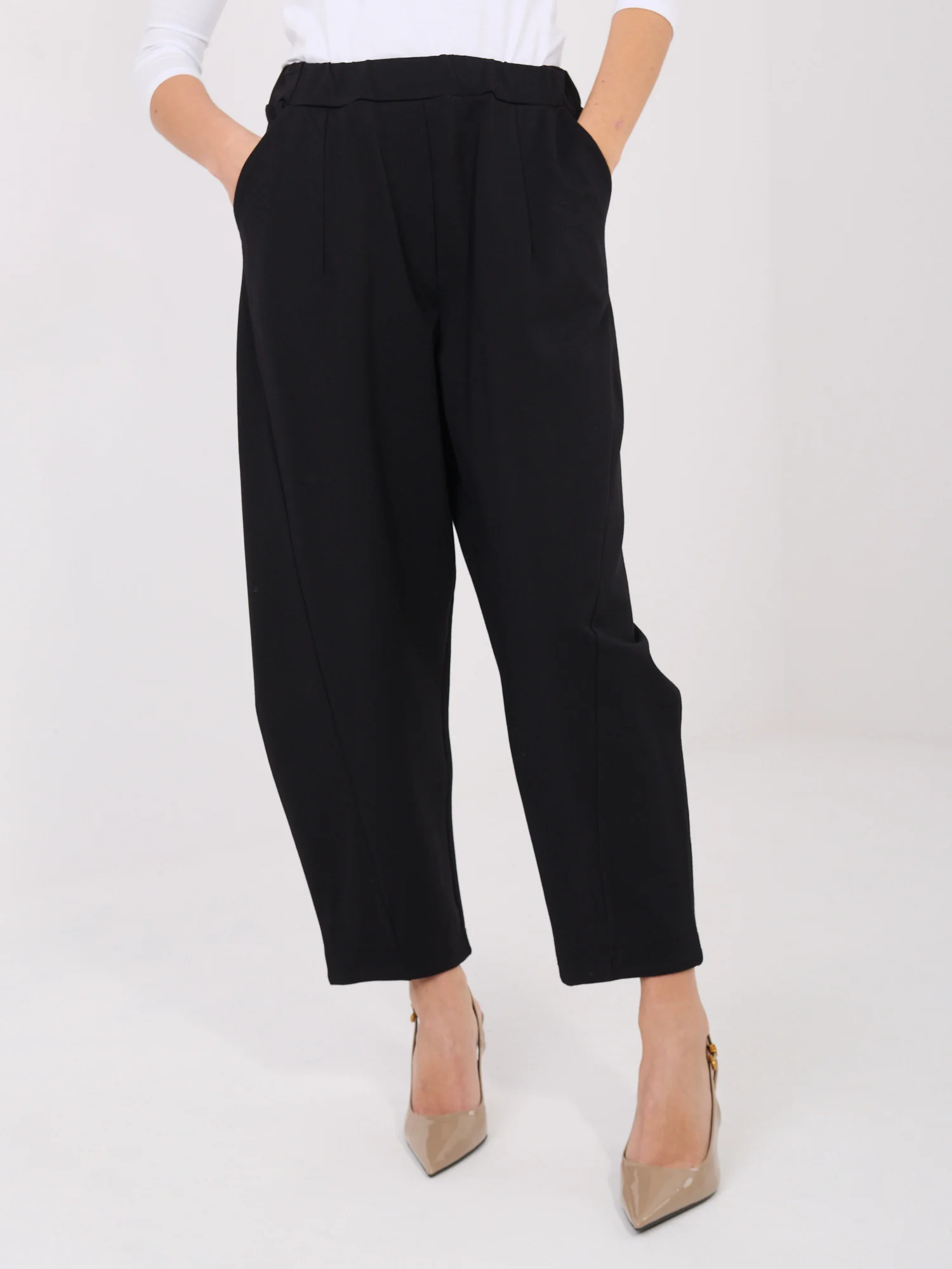 Pantaloni Dama Conica, Guler inalt, RUE PARIS, Negru Eleganta Office - Image 3