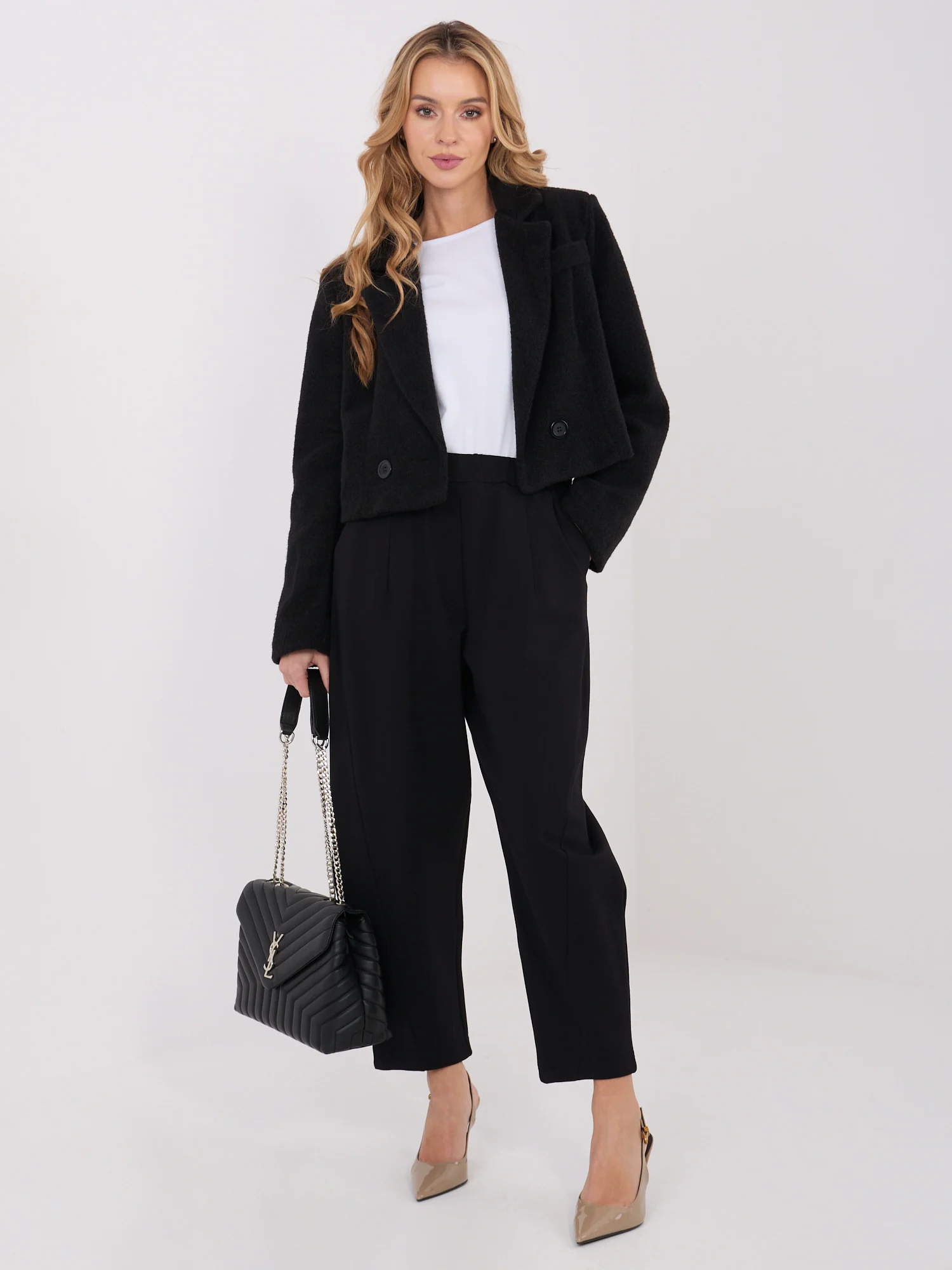Pantaloni Dama Conica, Guler inalt, RUE PARIS, Negru Eleganta Office - Image 2