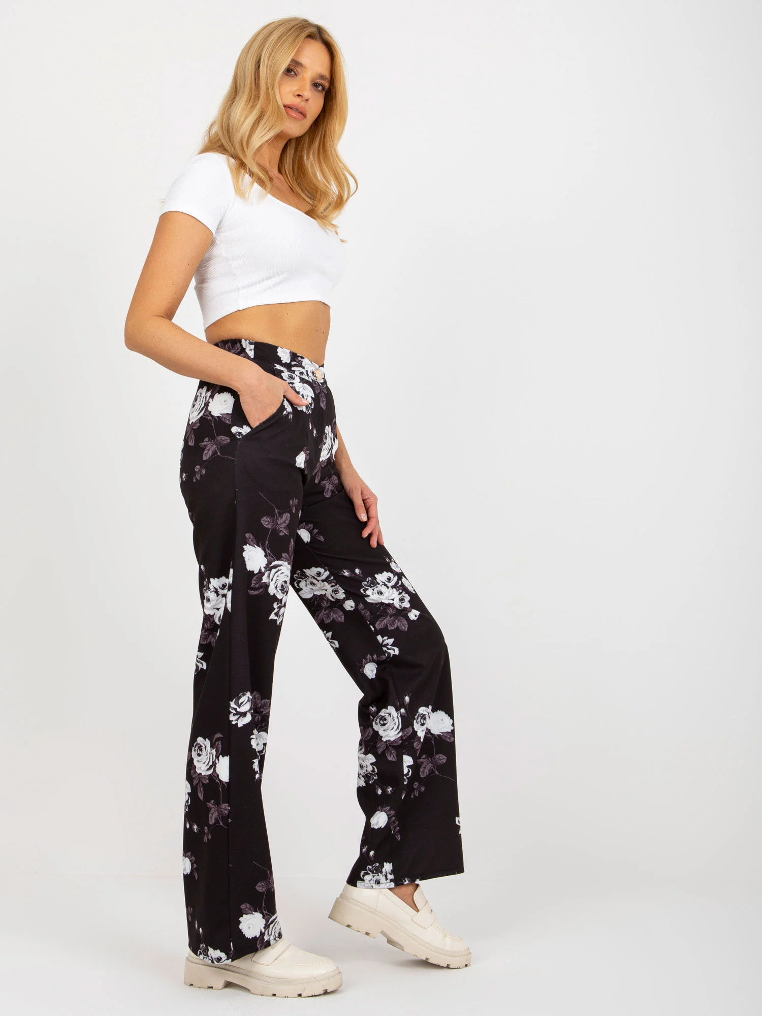 Pantaloni Dama Floral, Elegant, LAKERTA, Negru de Petrecere - imagine 3
