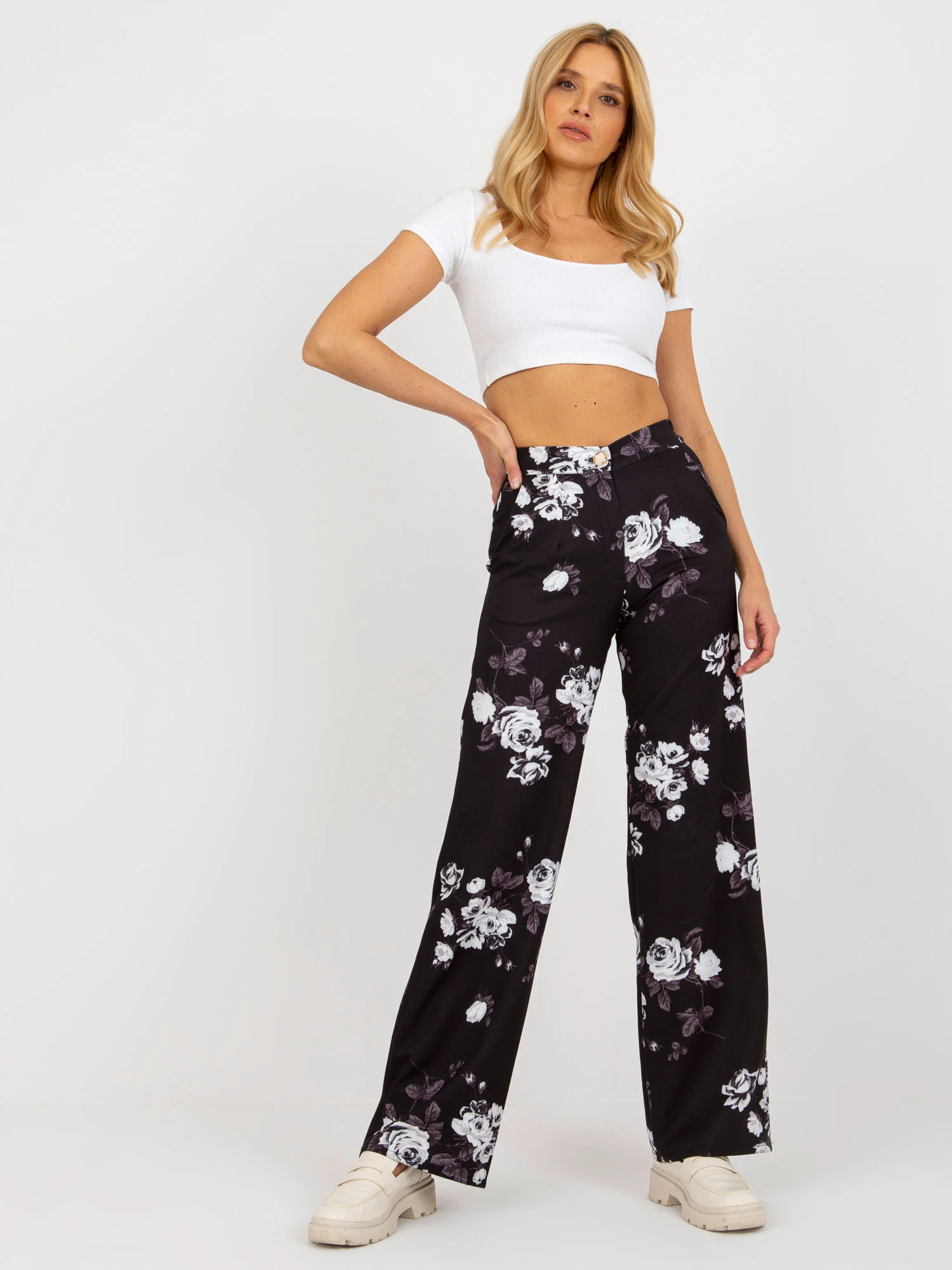Pantaloni Dama Floral, Elegant, LAKERTA, Negru de Petrecere - imagine 2