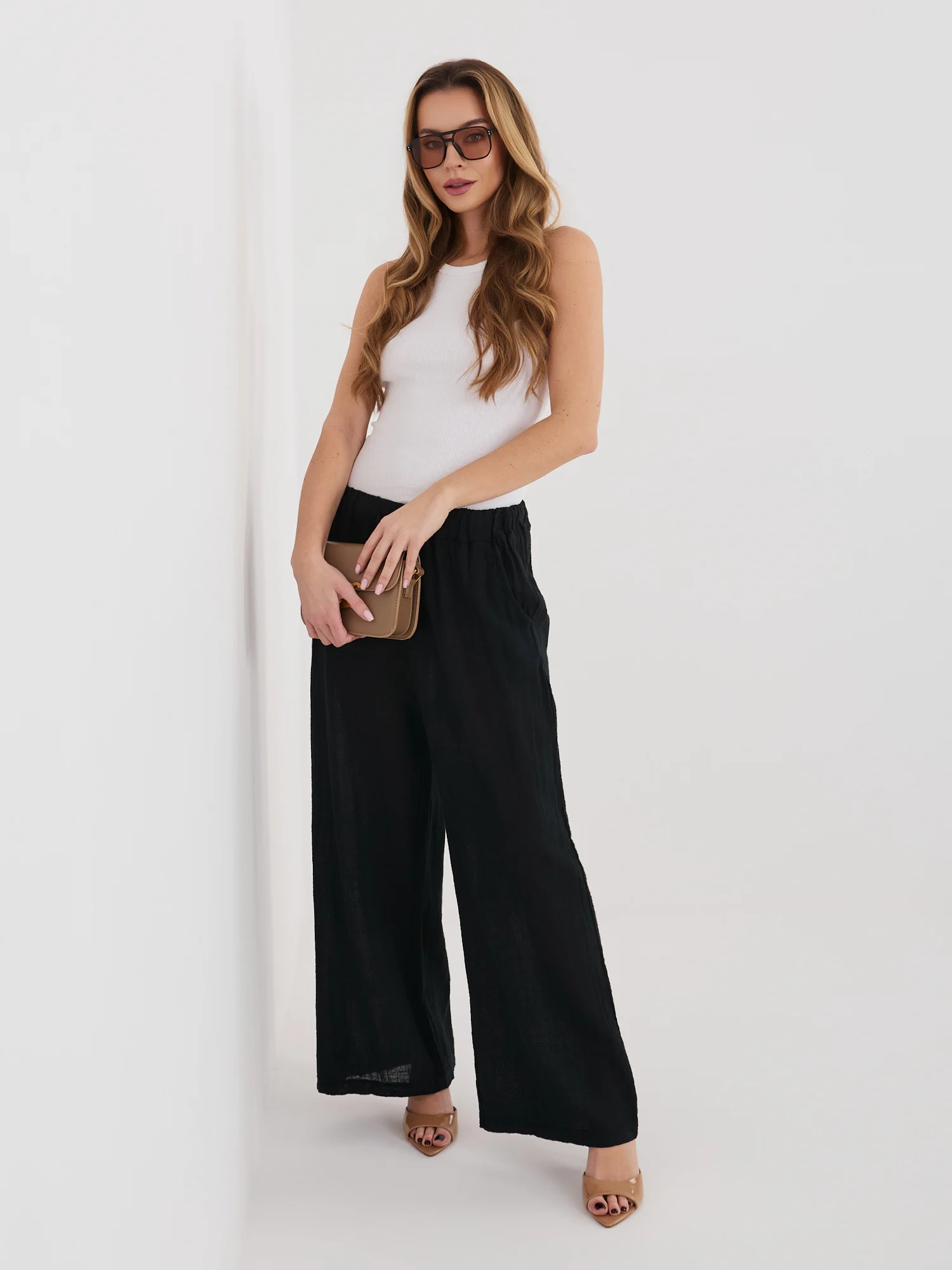 Pantaloni Dama Larga, Guler inalt, ITALY MODA, Negru - imagine 5