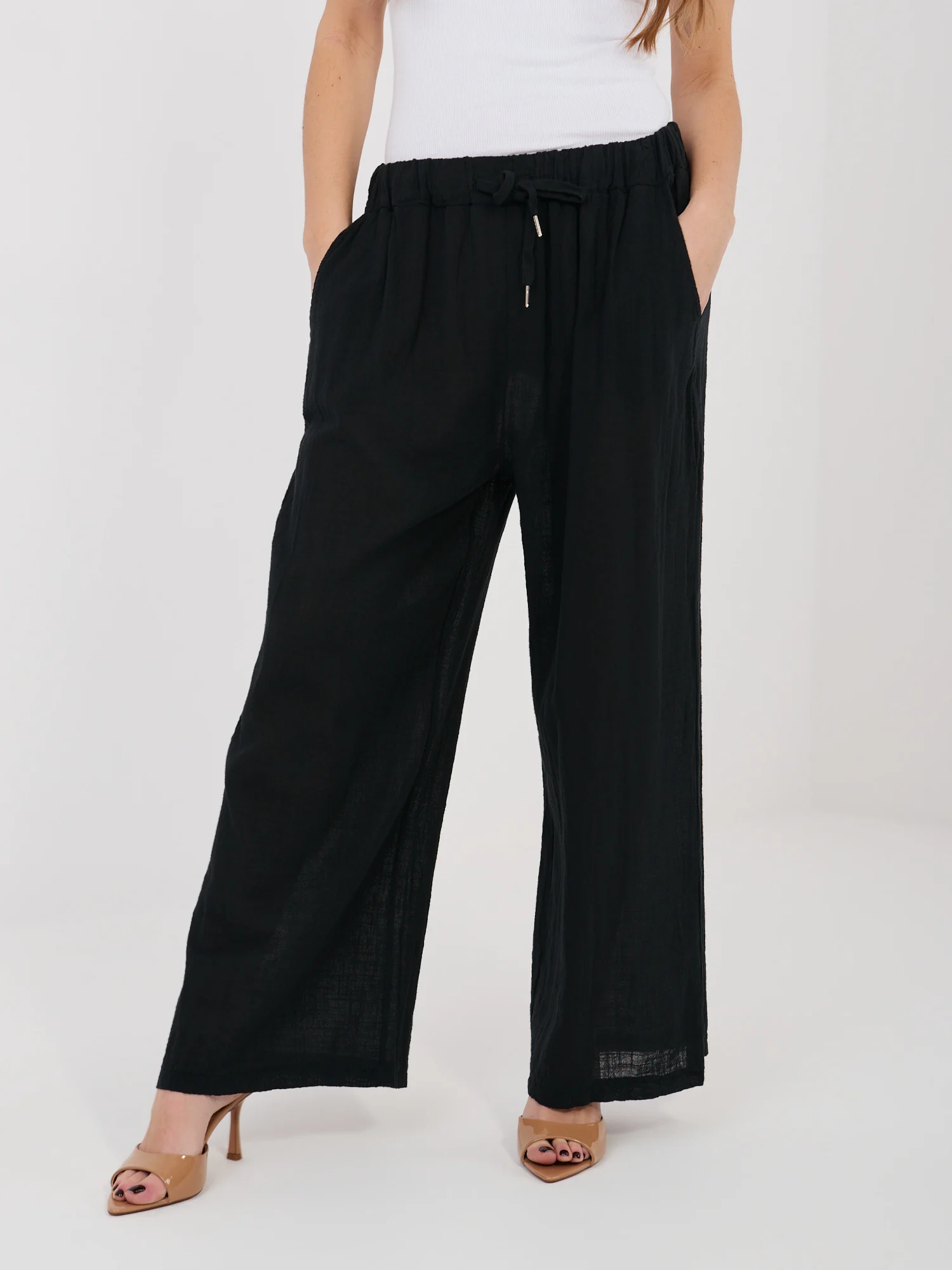 Pantaloni Dama Larga, Guler inalt, ITALY MODA, Negru - imagine 6