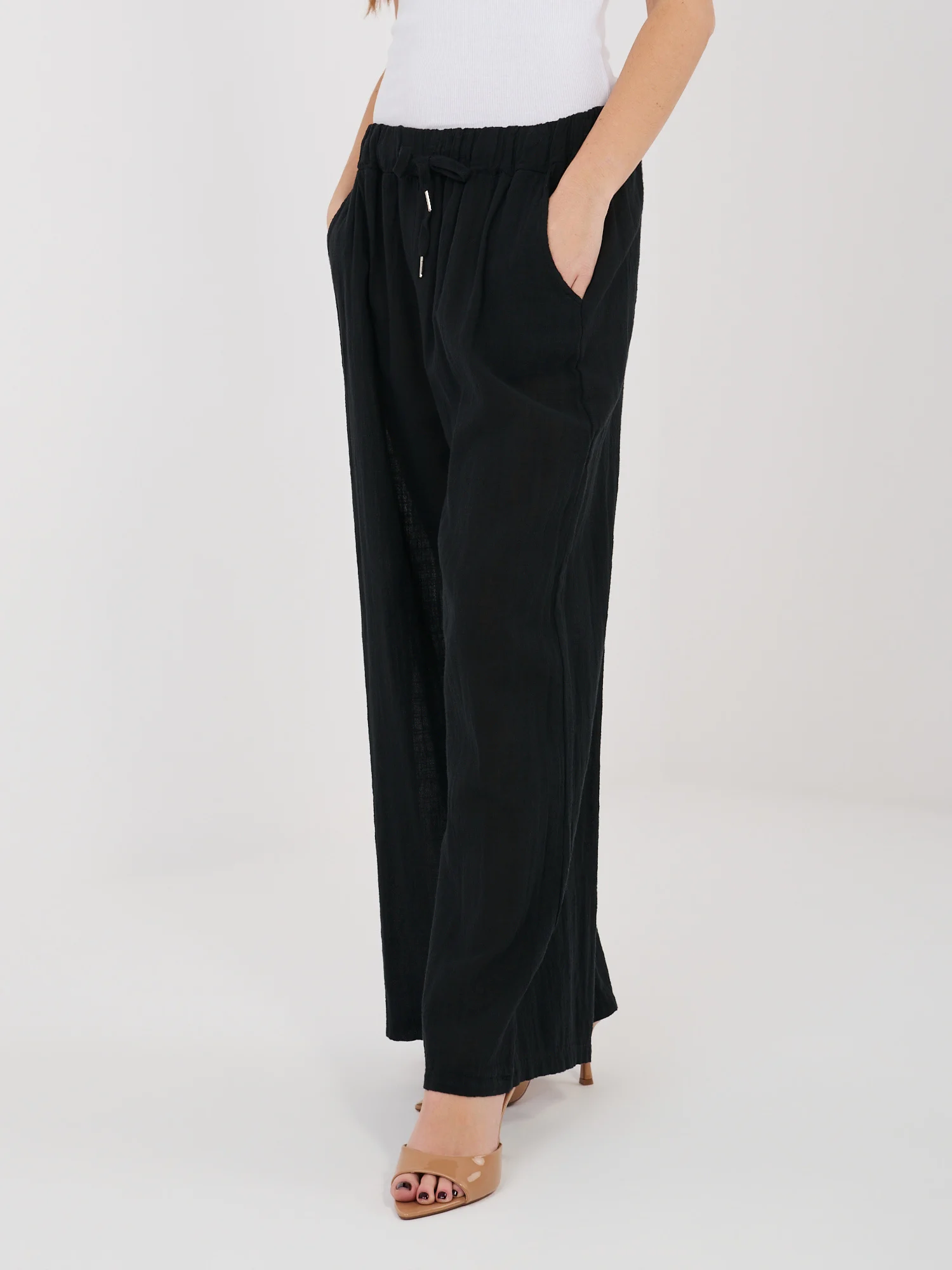 Pantaloni Dama Larga, Guler inalt, ITALY MODA, Negru - imagine 4