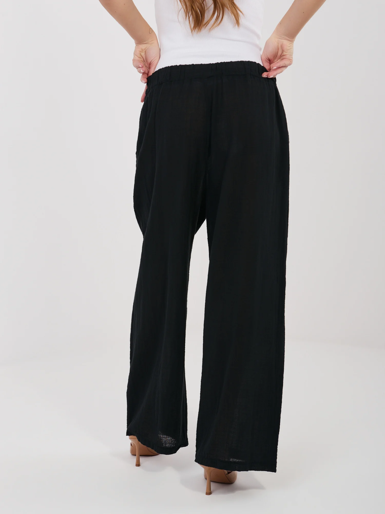 Pantaloni Dama Larga, Guler inalt, ITALY MODA, Negru - imagine 2