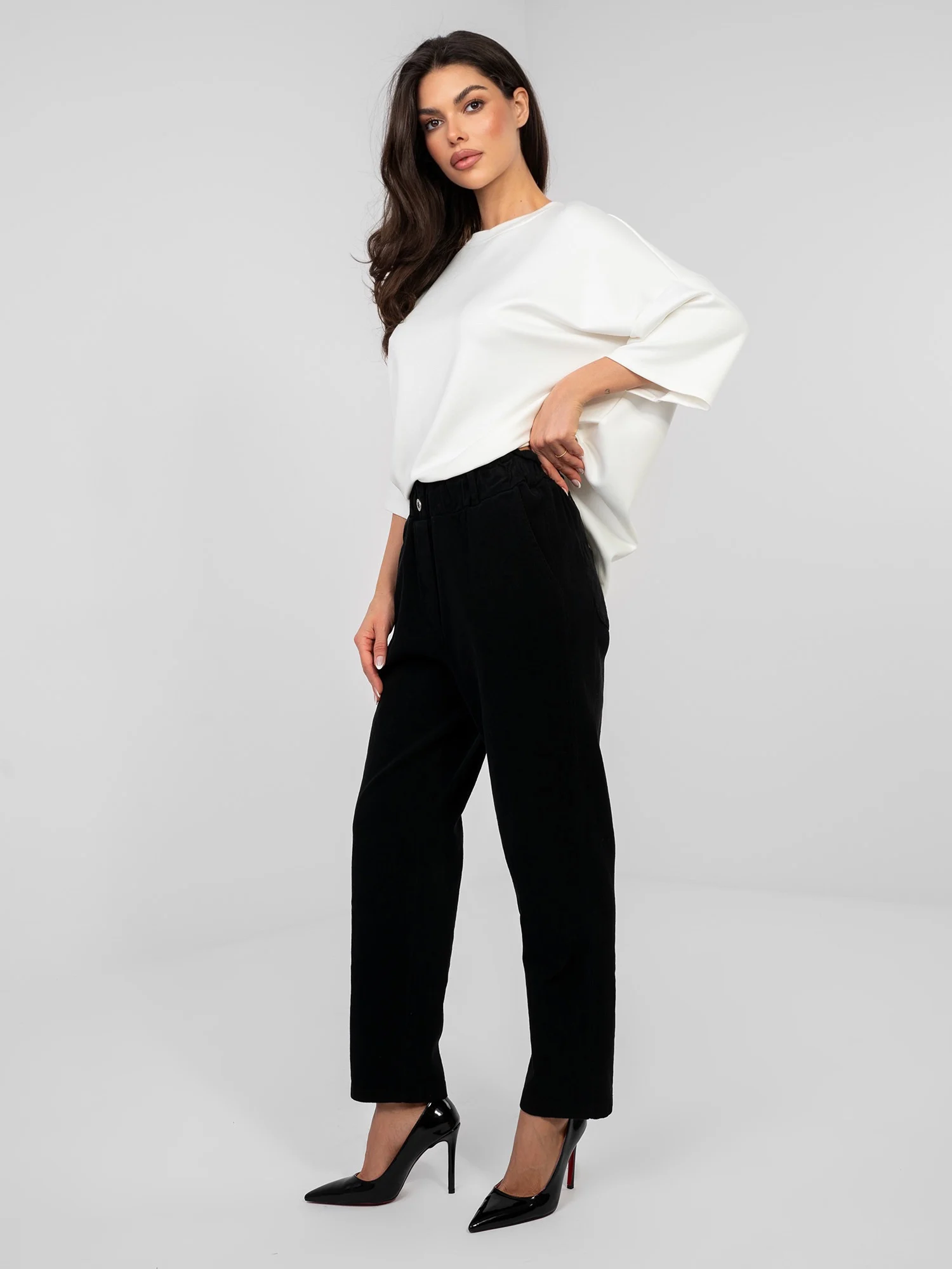 Pantaloni Dama Conica, Guler inalt, ITALY MODA, Negru Casual - imagine 4