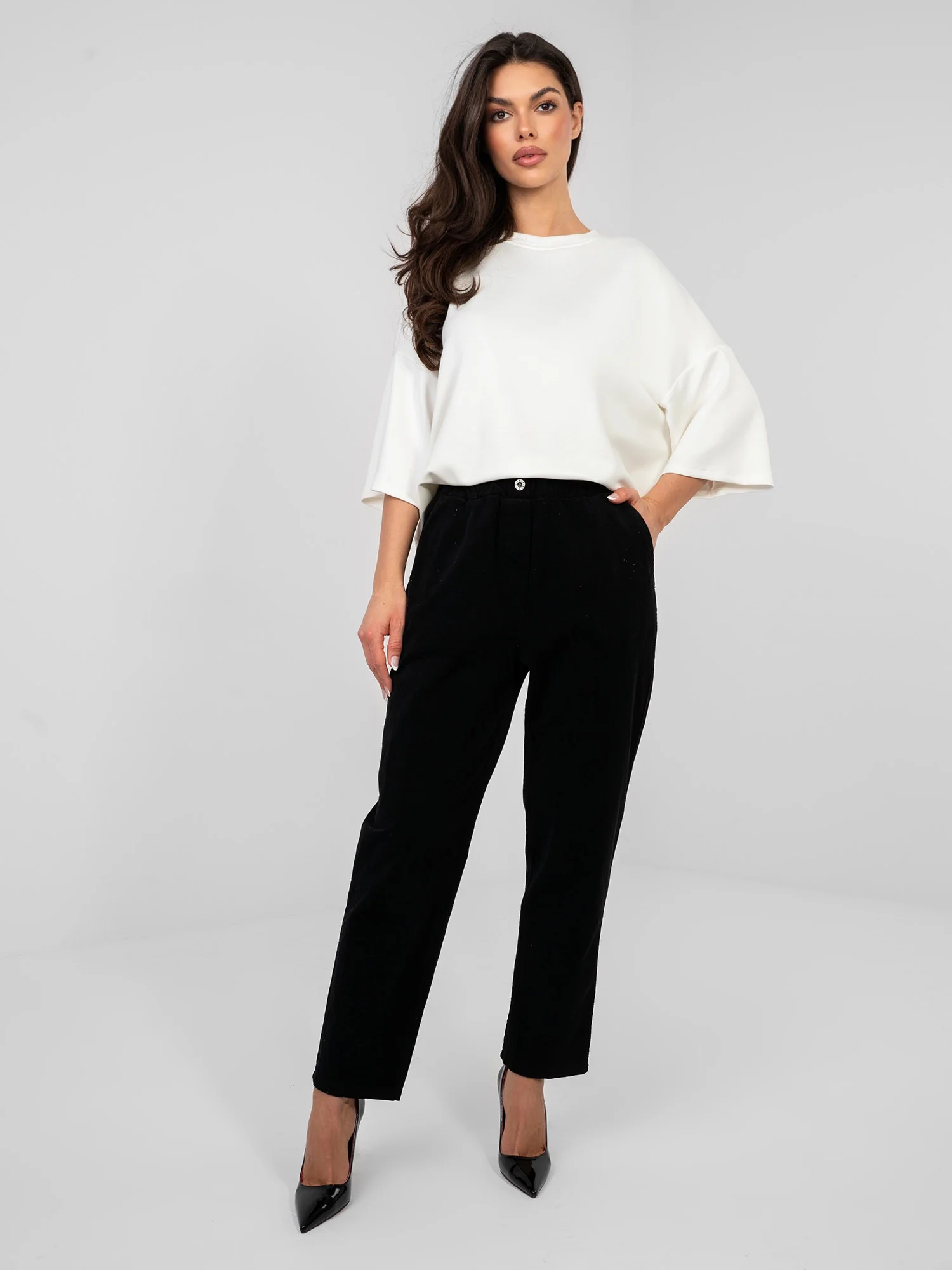 Pantaloni Dama Conica, Guler inalt, ITALY MODA, Negru Casual - imagine 6