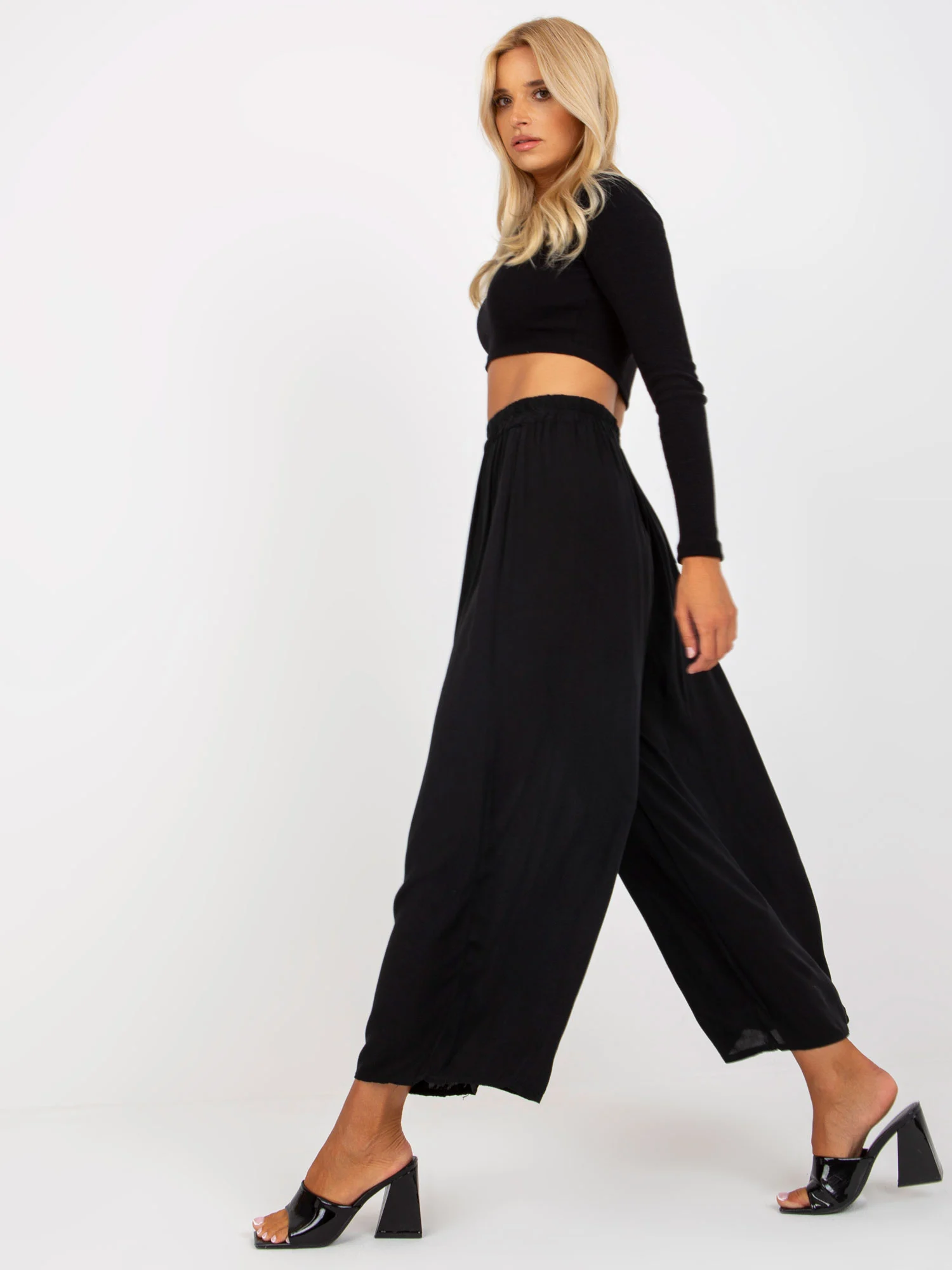 Pantaloni Dama Lejera, Guler inalt, Och Bella, Negru Casual - imagine 4