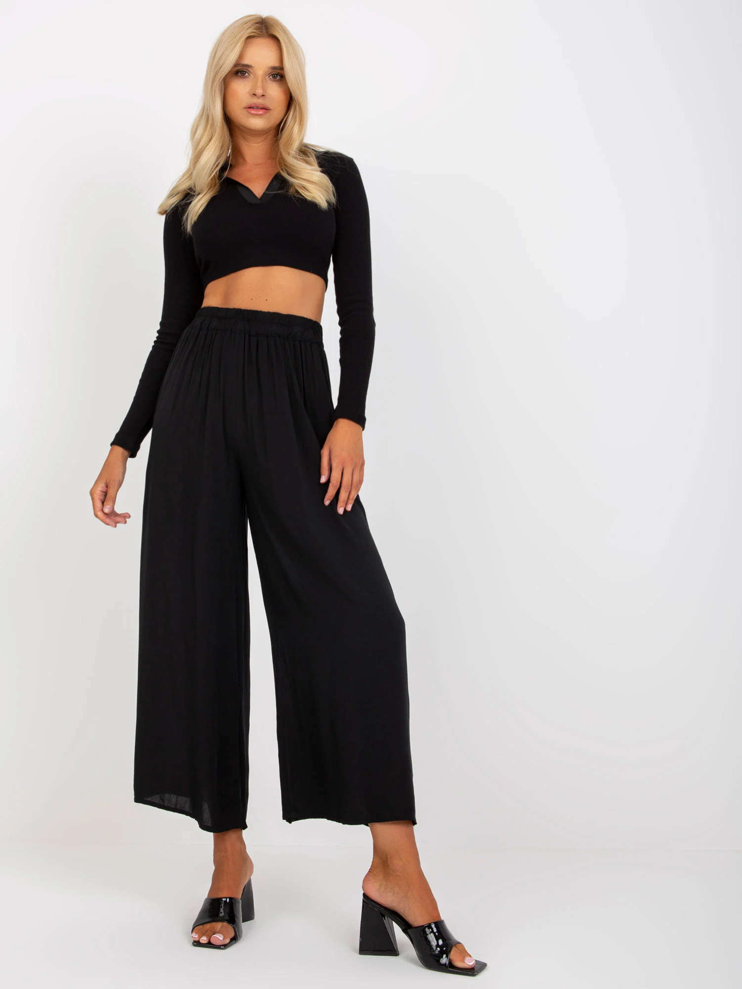 Pantaloni Dama Lejera, Guler inalt, Och Bella, Negru Casual - imagine 5