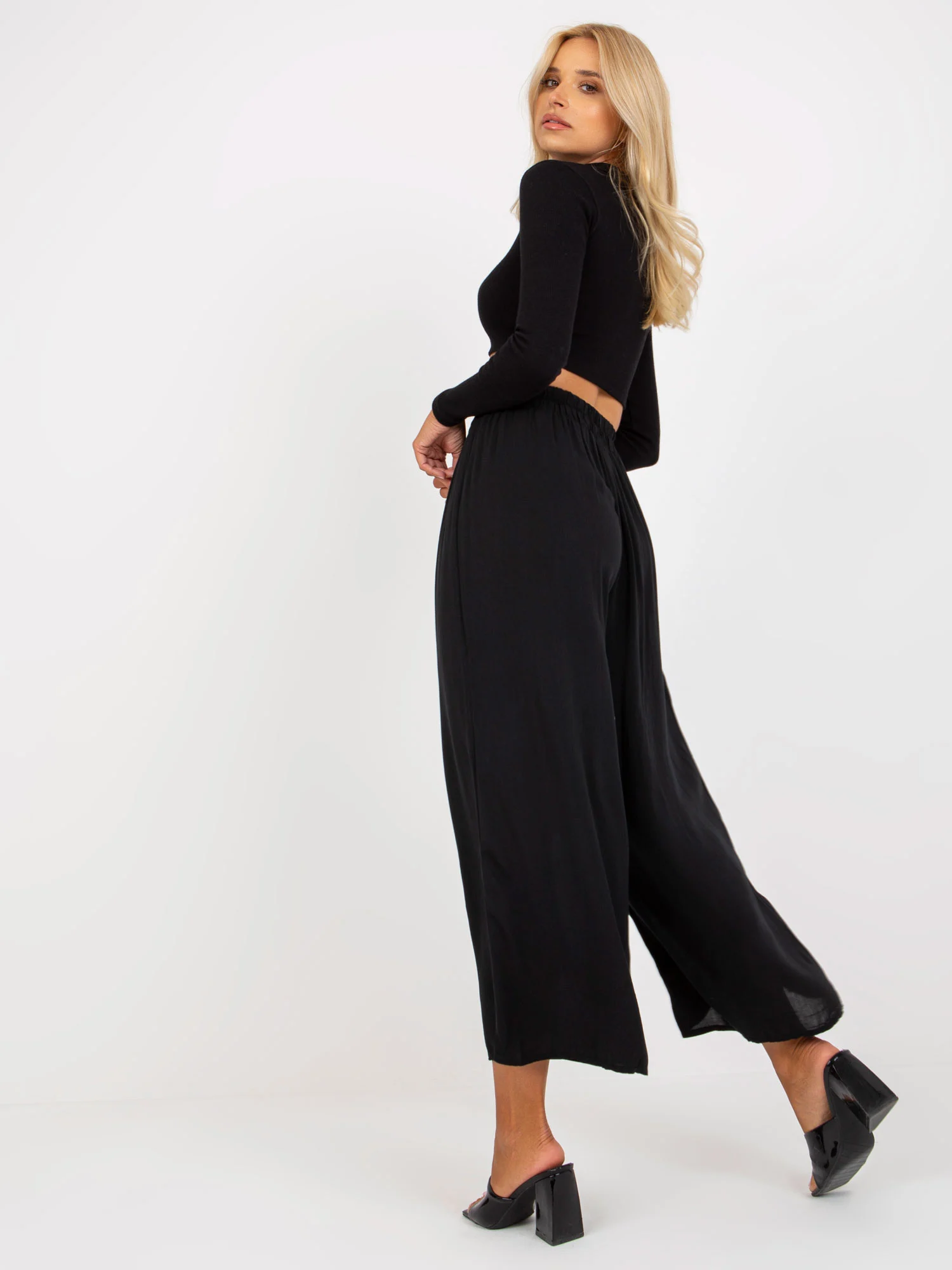 Pantaloni Dama Lejera, Guler inalt, Och Bella, Negru Casual - imagine 3