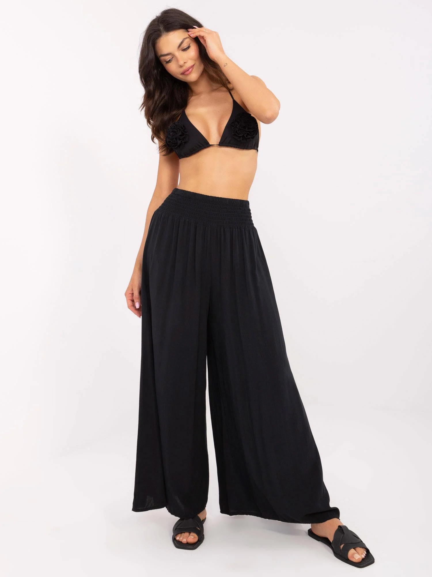 Pantaloni Dama Lejera, Guler inalt, Och Bella, Negru Casual - imagine 4