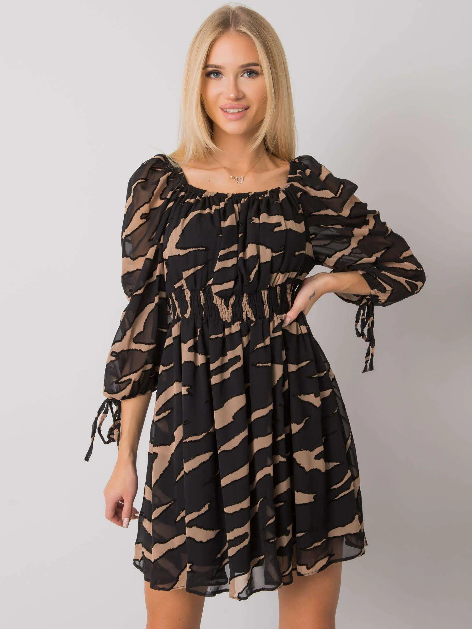Rochie Dama Mini, Animal print, POLE&POLE, Bej Casual - Image 4