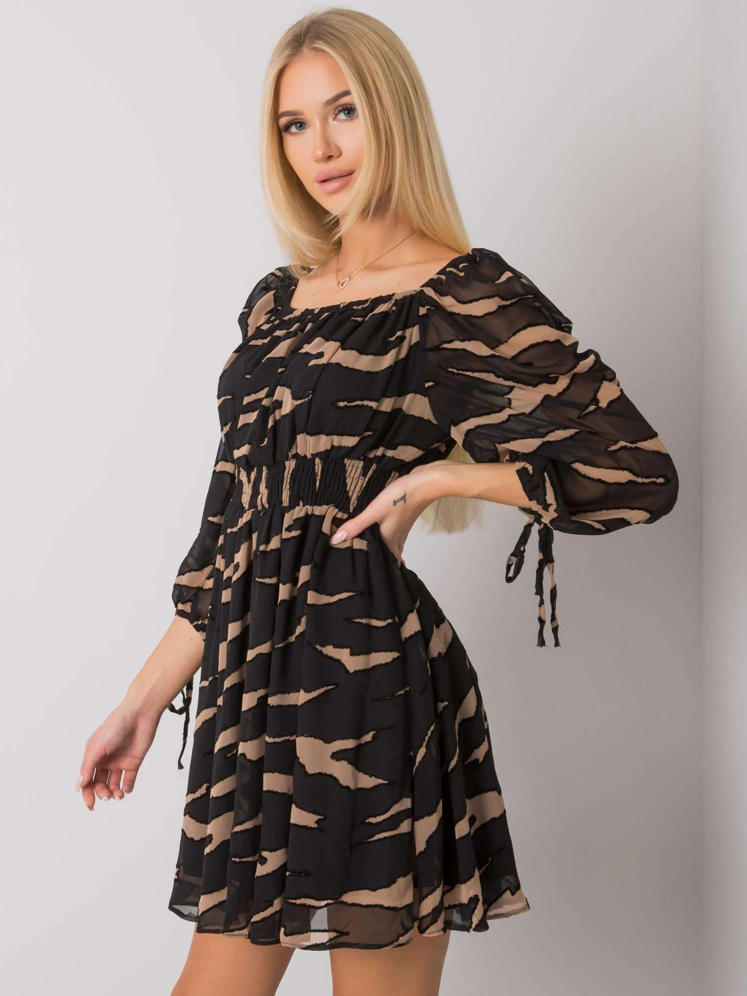 Rochie Dama Mini, Animal print, POLE&POLE, Bej Casual - Image 5