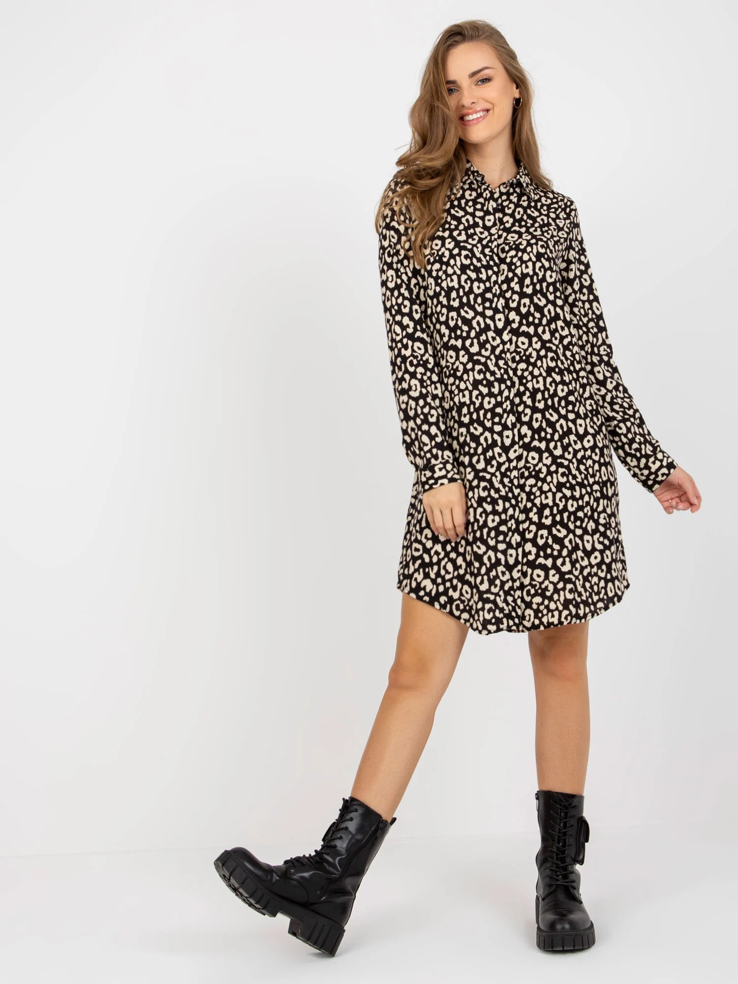 Rochie Dama Maneca lunga, Animal print, RUE PARIS, Bej Eleganta Office Marimi Mari - Image 2