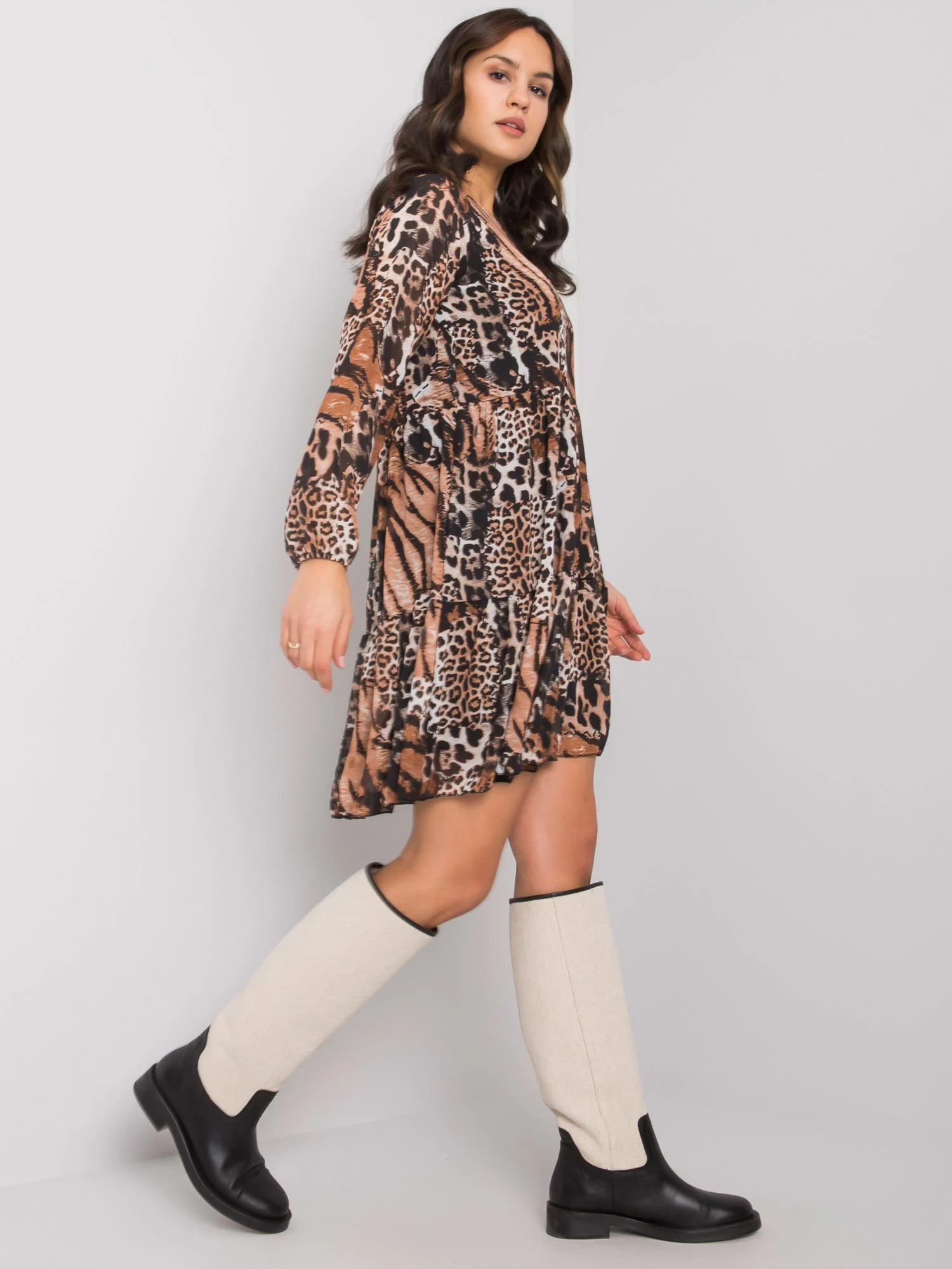 Rochie Dama Maxi, Animal print, RUE PARIS, Bej Eleganta Office - Image 3