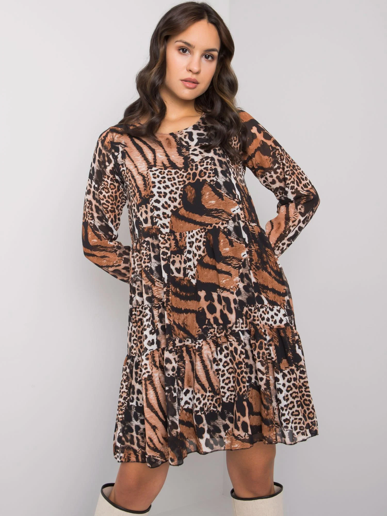 Rochie Dama Maxi, Animal print, RUE PARIS, Bej Eleganta Office - Image 4