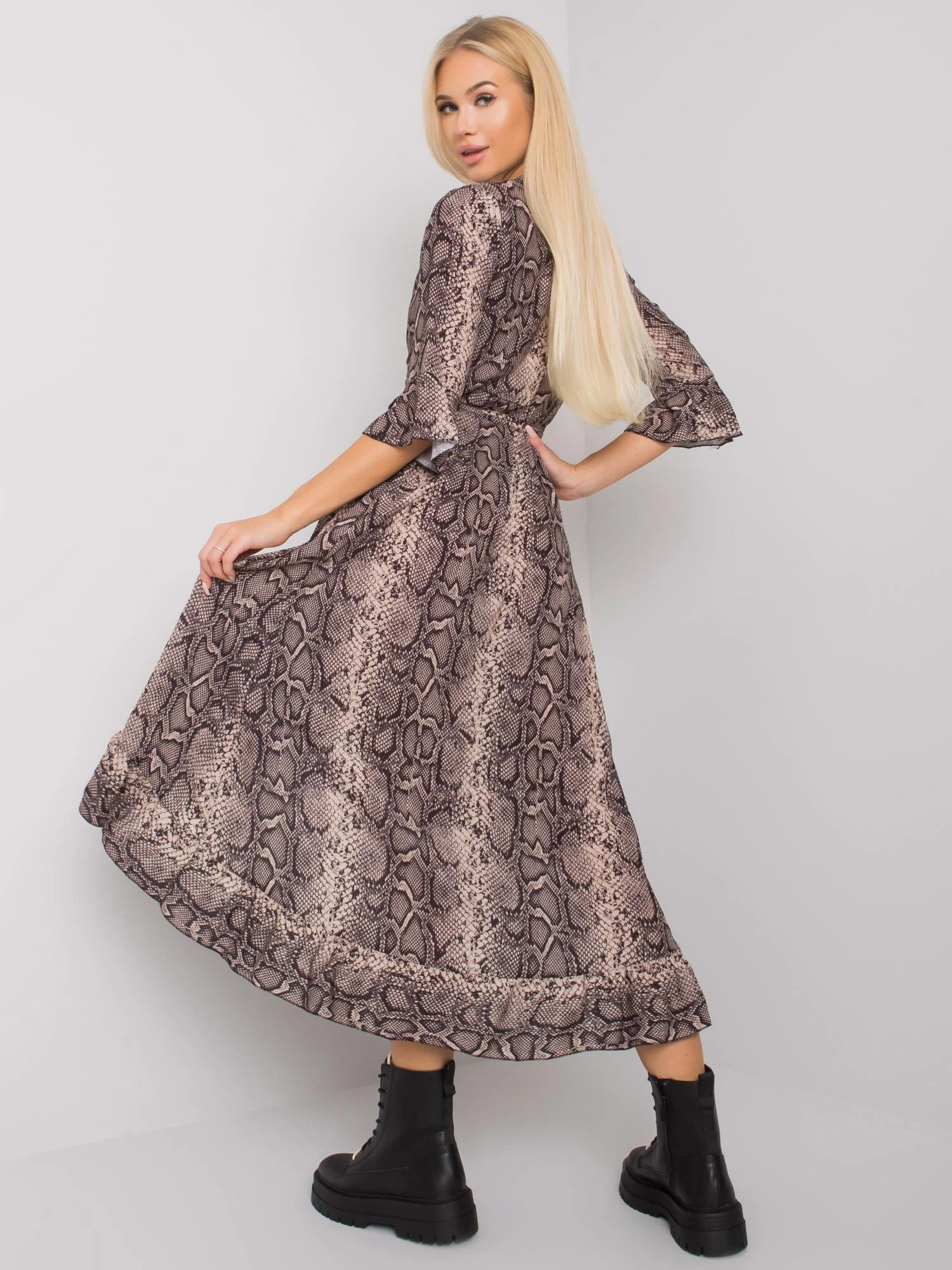 Rochie Dama Midi, Animal print, Och Bella, Bej Casual - Image 3