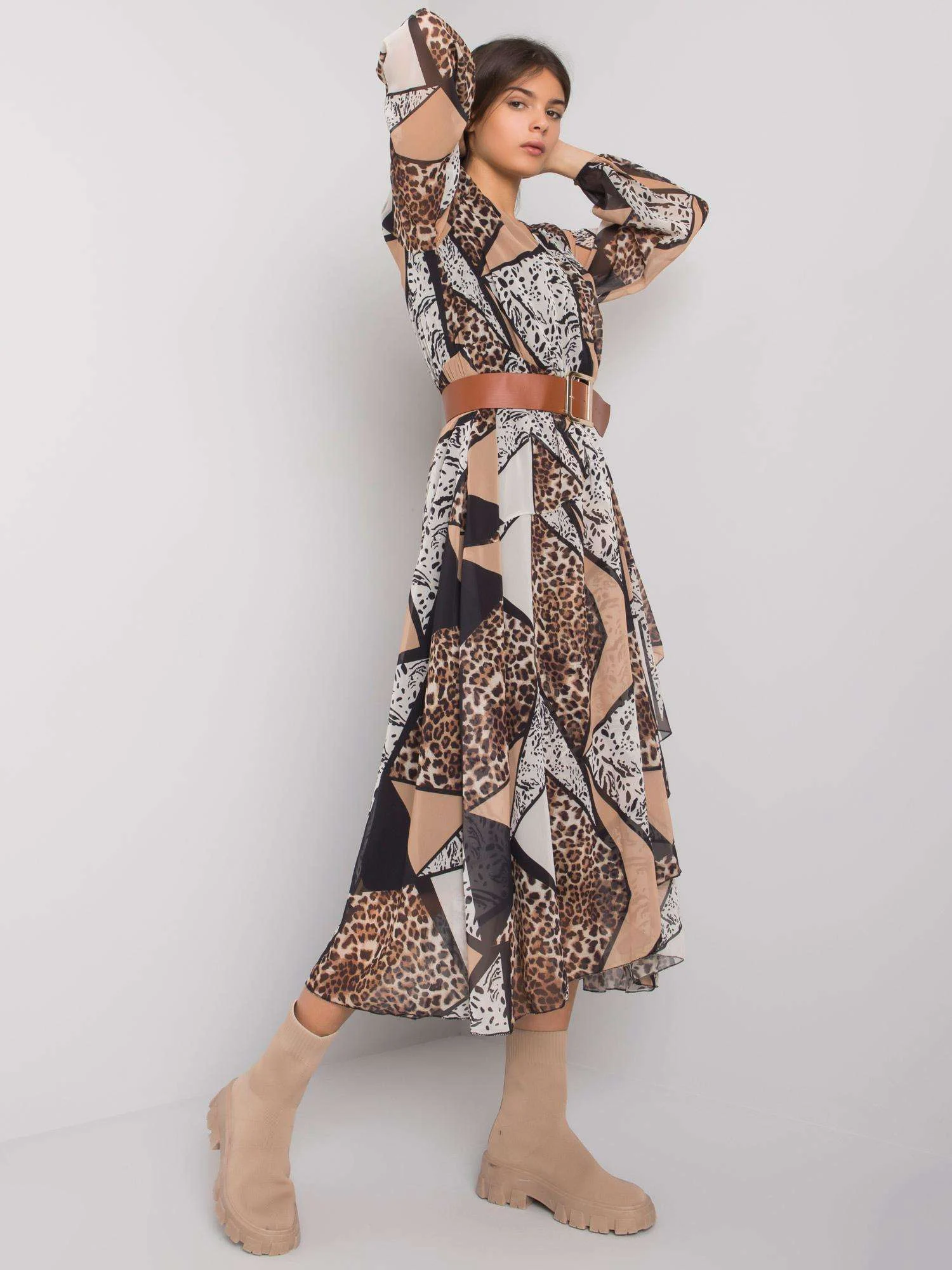 Rochie Dama Maxi, Animal print, POLE&POLE, Bej Casual - Image 2
