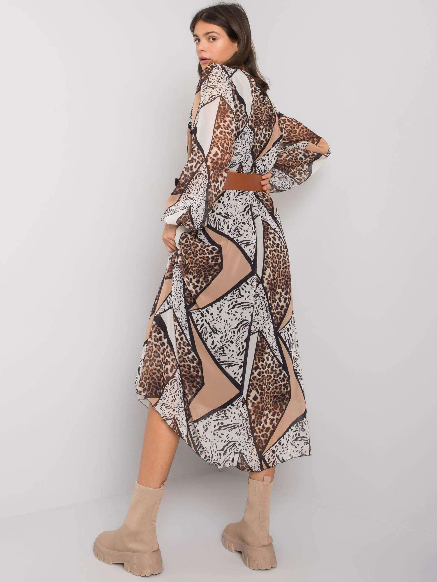Rochie Dama Maxi, Animal print, POLE&POLE, Bej Casual - Image 5