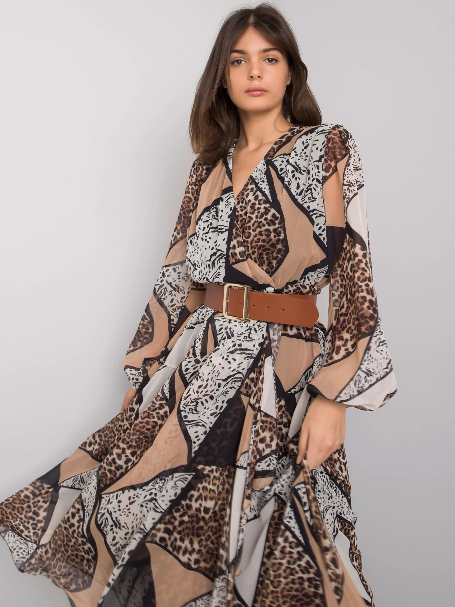 Rochie Dama Maxi, Animal print, POLE&POLE, Bej Casual - Image 4