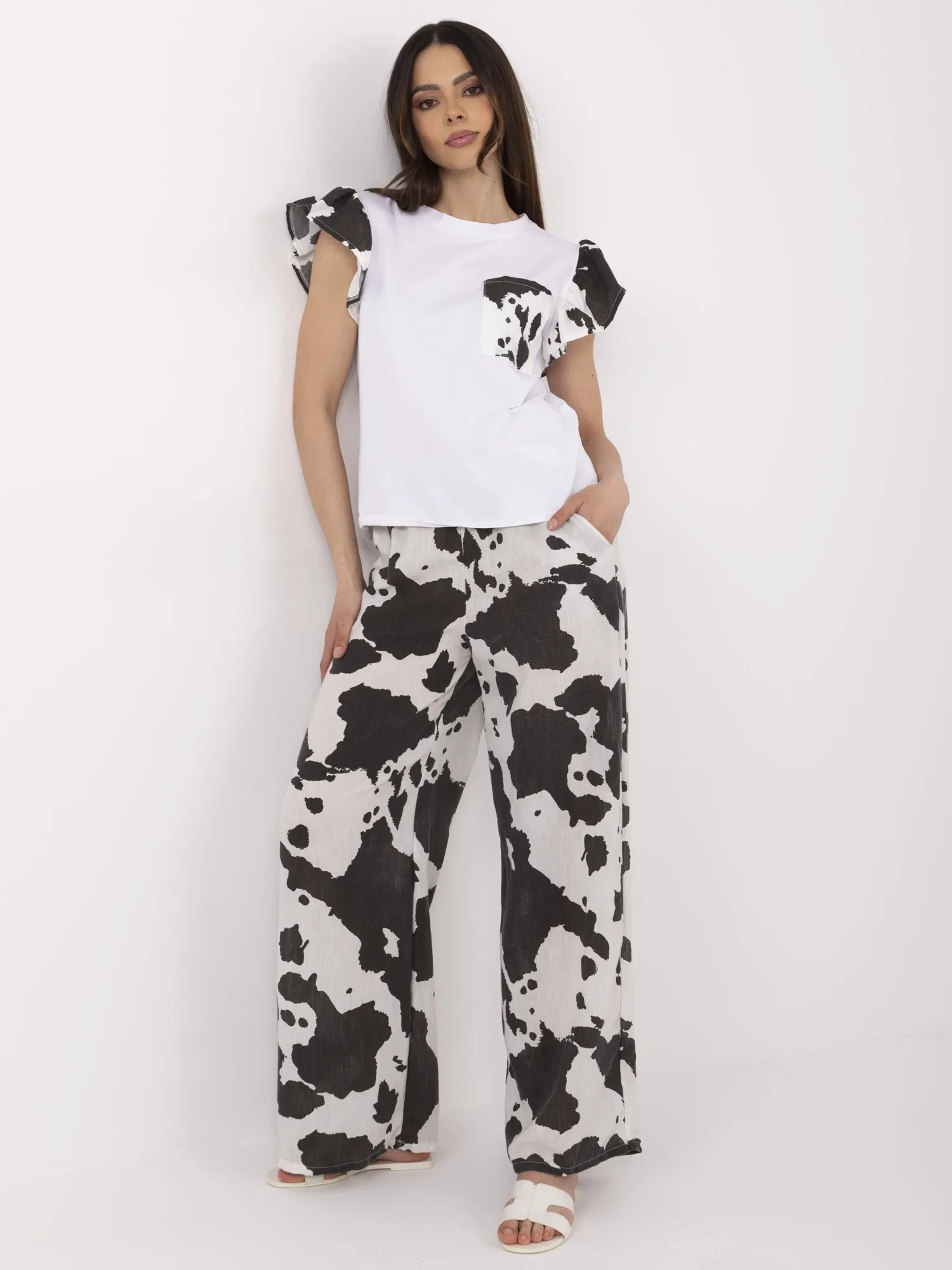 Compleu Dama Mini, Animal print, ITALY MODA, Alb Casual - imagine 3