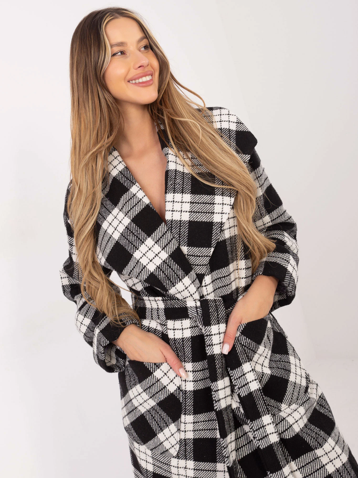 Palton Dama Lunga, Carouri, LAKERTA, Alb Eleganta Office - imagine 3