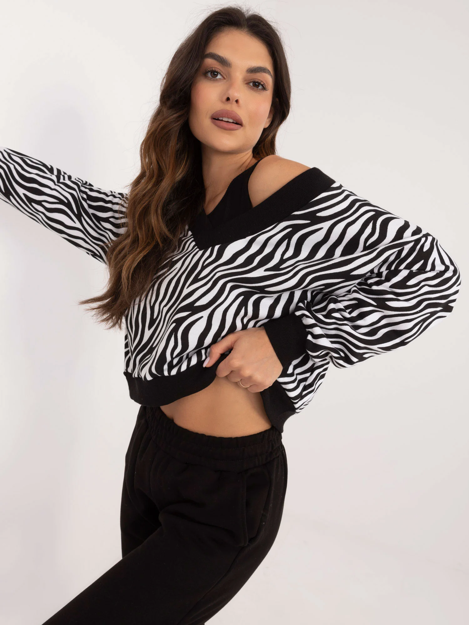 Compleu Dama Maneca lunga, Animal print, My Red Lips, Alb Casual - imagine 2
