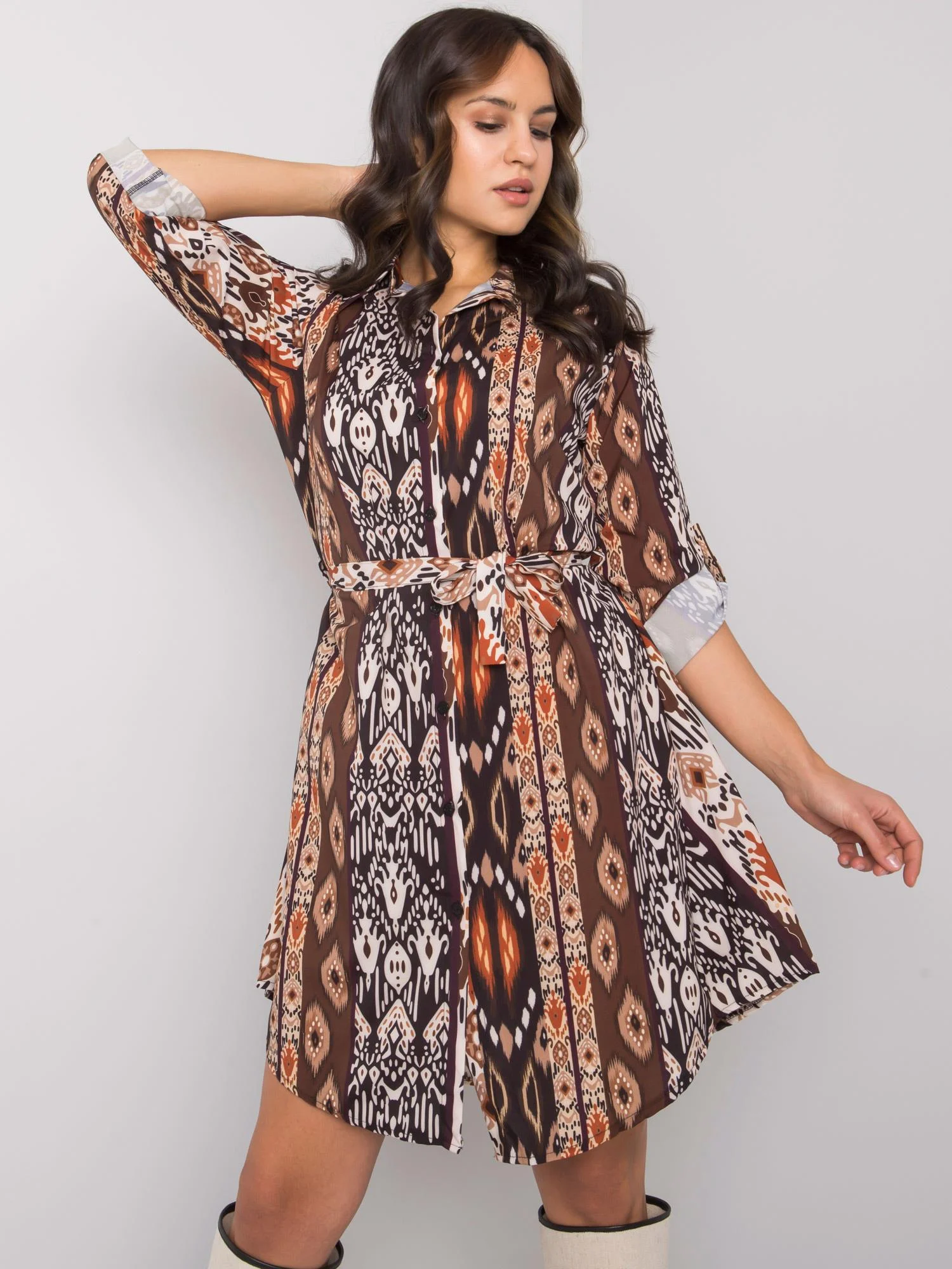 Rochie Dama Maxi, Imprimat, RUE PARIS, Bej Eleganta Office - Image 3