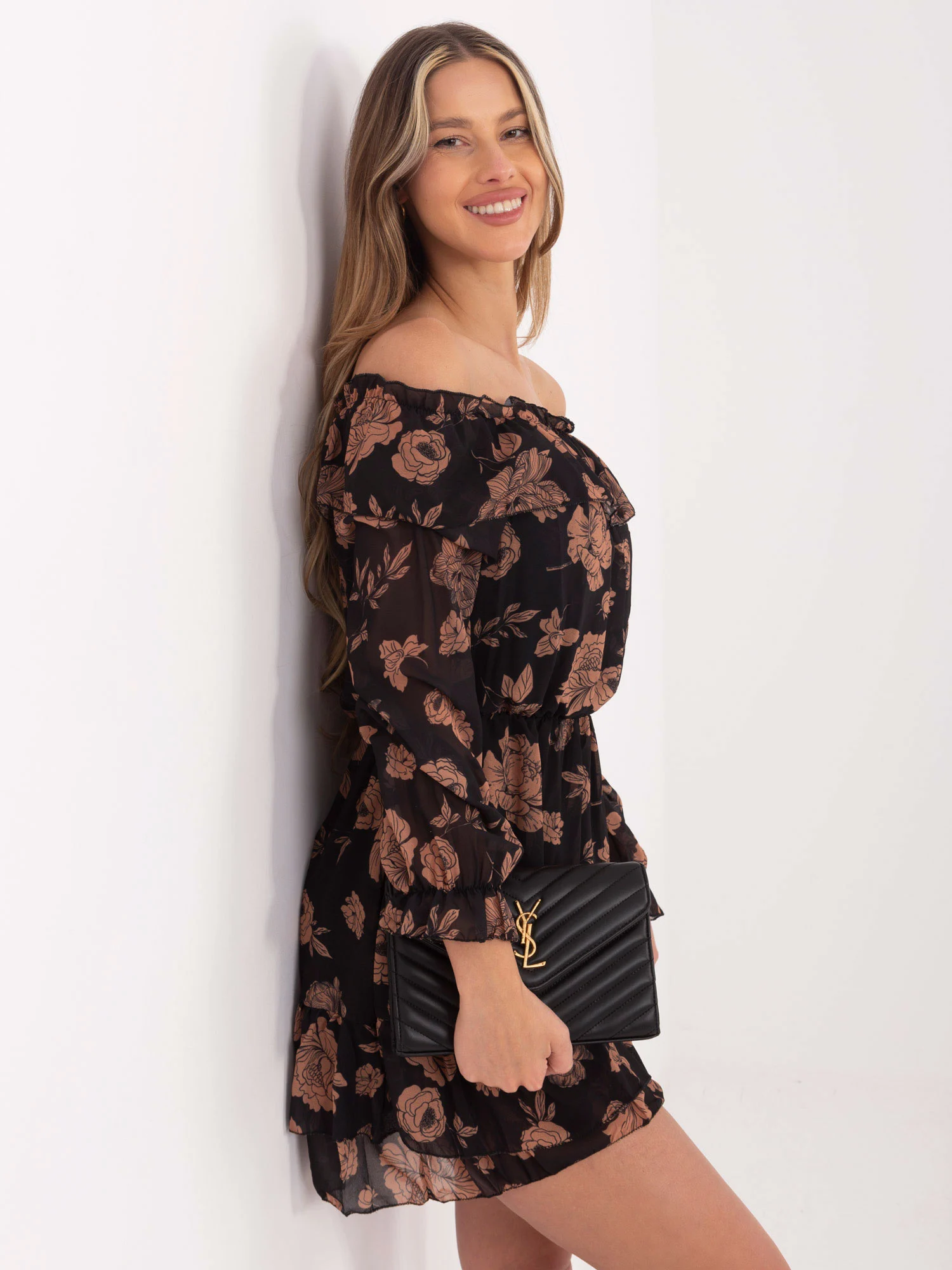 Rochie Dama Maxi, Floral, ITALY MODA, Camel Eleganta Office - Image 3