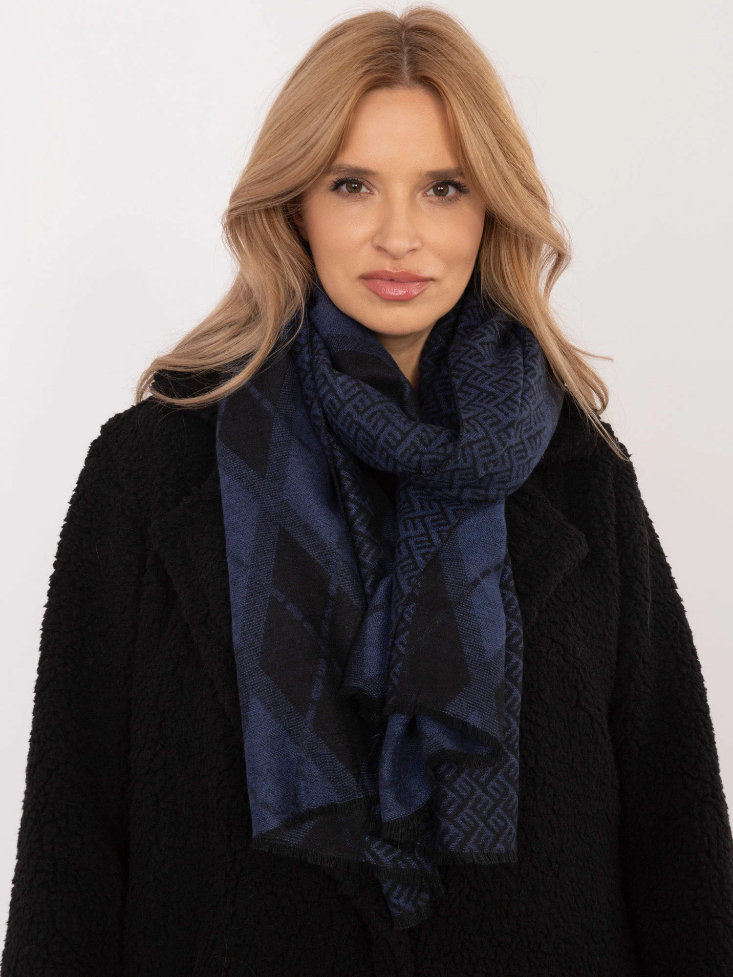 Bandana Dama Geometric, Viscoza, Fashion Hunters, Albastru - imagine 5