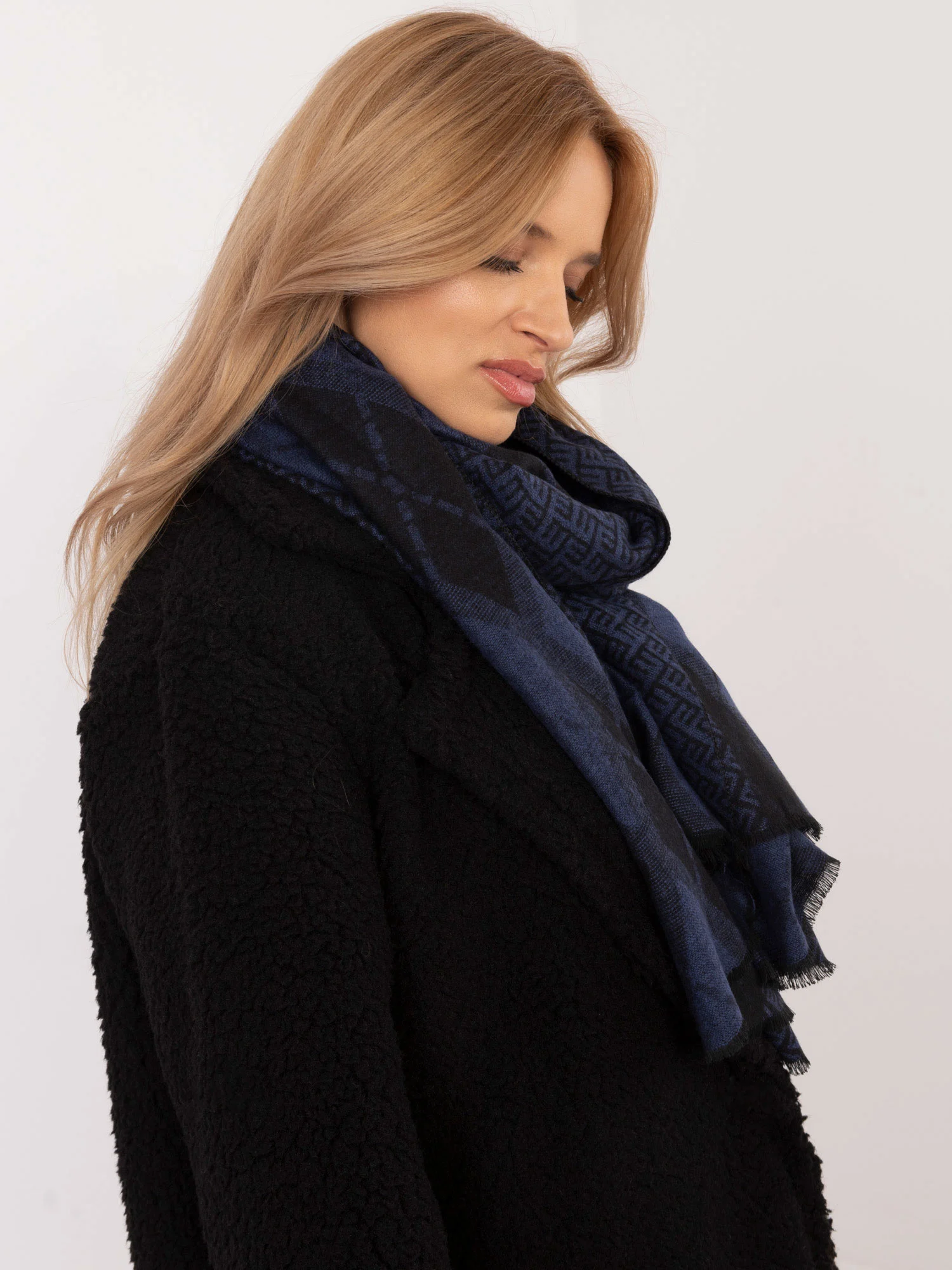 Bandana Dama Geometric, Viscoza, Fashion Hunters, Albastru - imagine 2