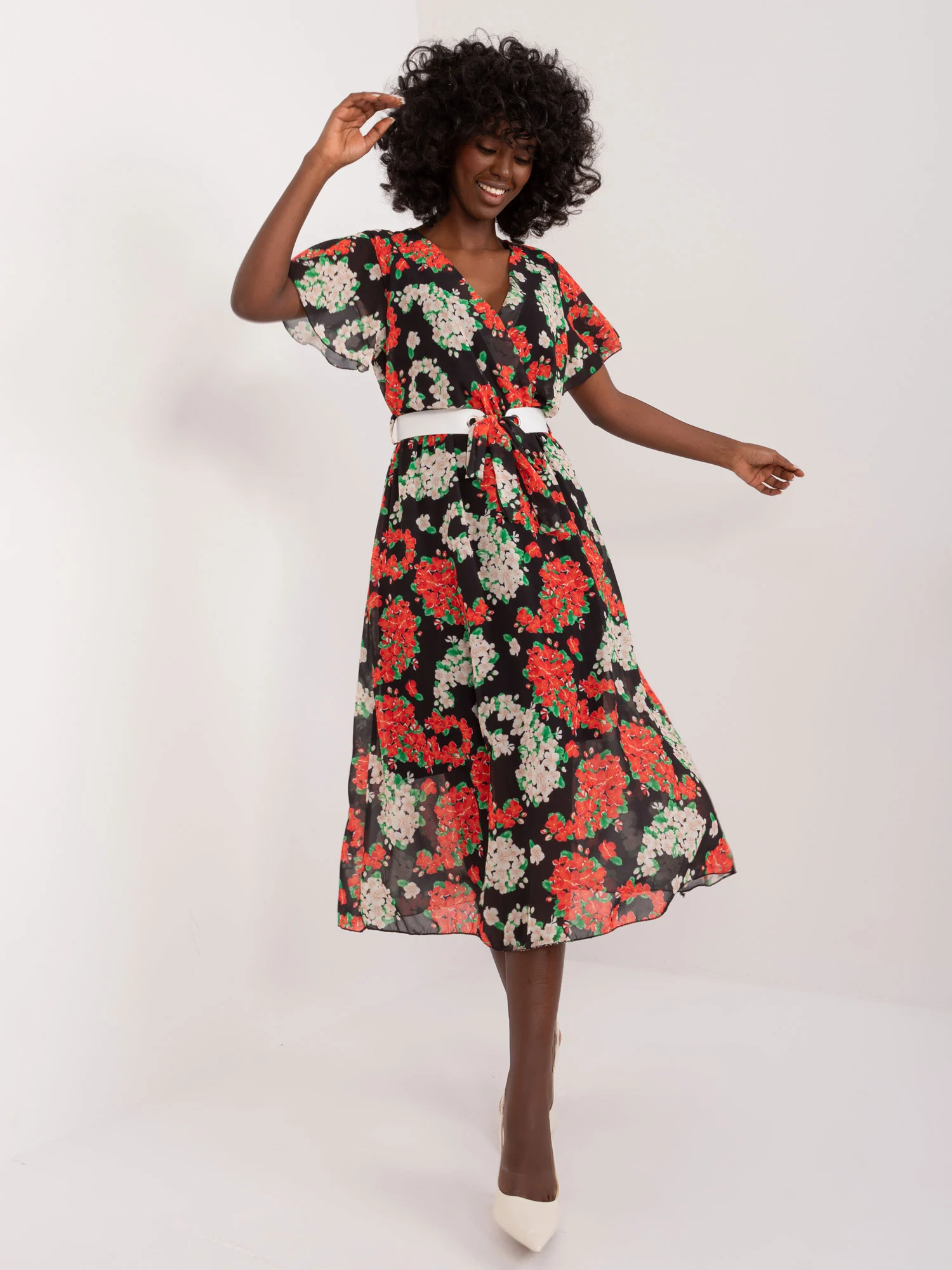 Rochie Dama Midi, Floral, ITALY MODA, Rosu - Image 4