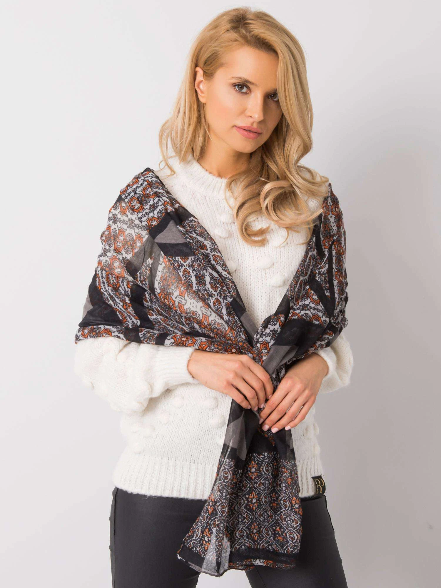 Bandana Dama Imprimat, Viscoza, Fashion Hunters, Negru - imagine 3
