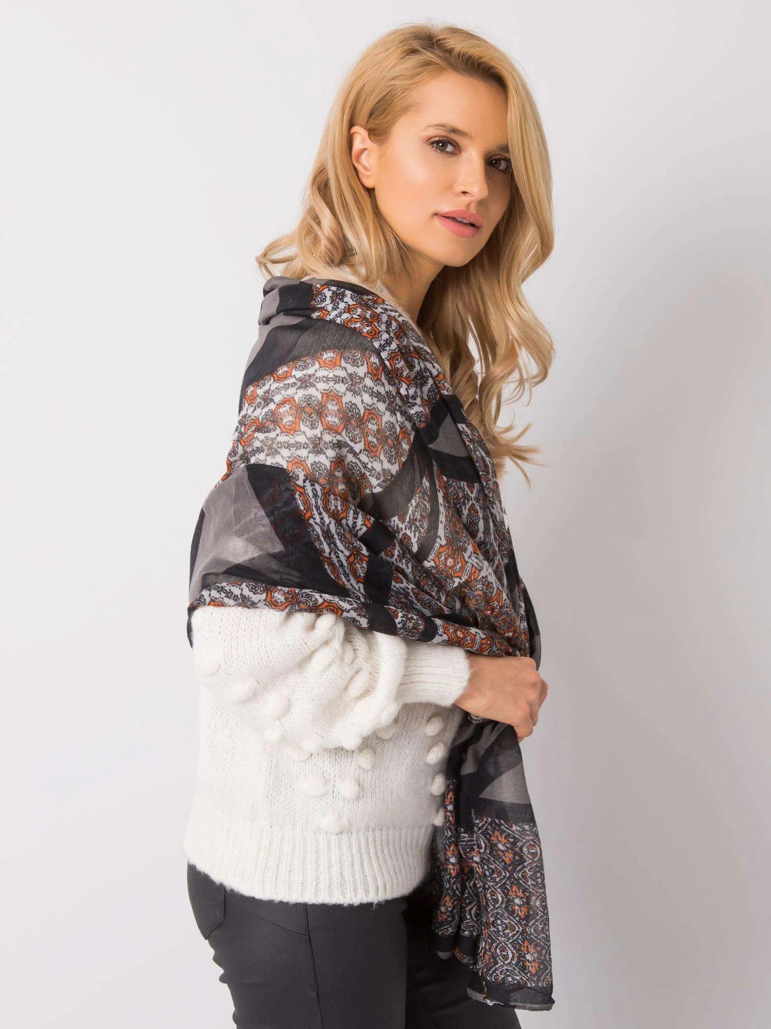 Bandana Dama Imprimat, Viscoza, Fashion Hunters, Negru - imagine 4