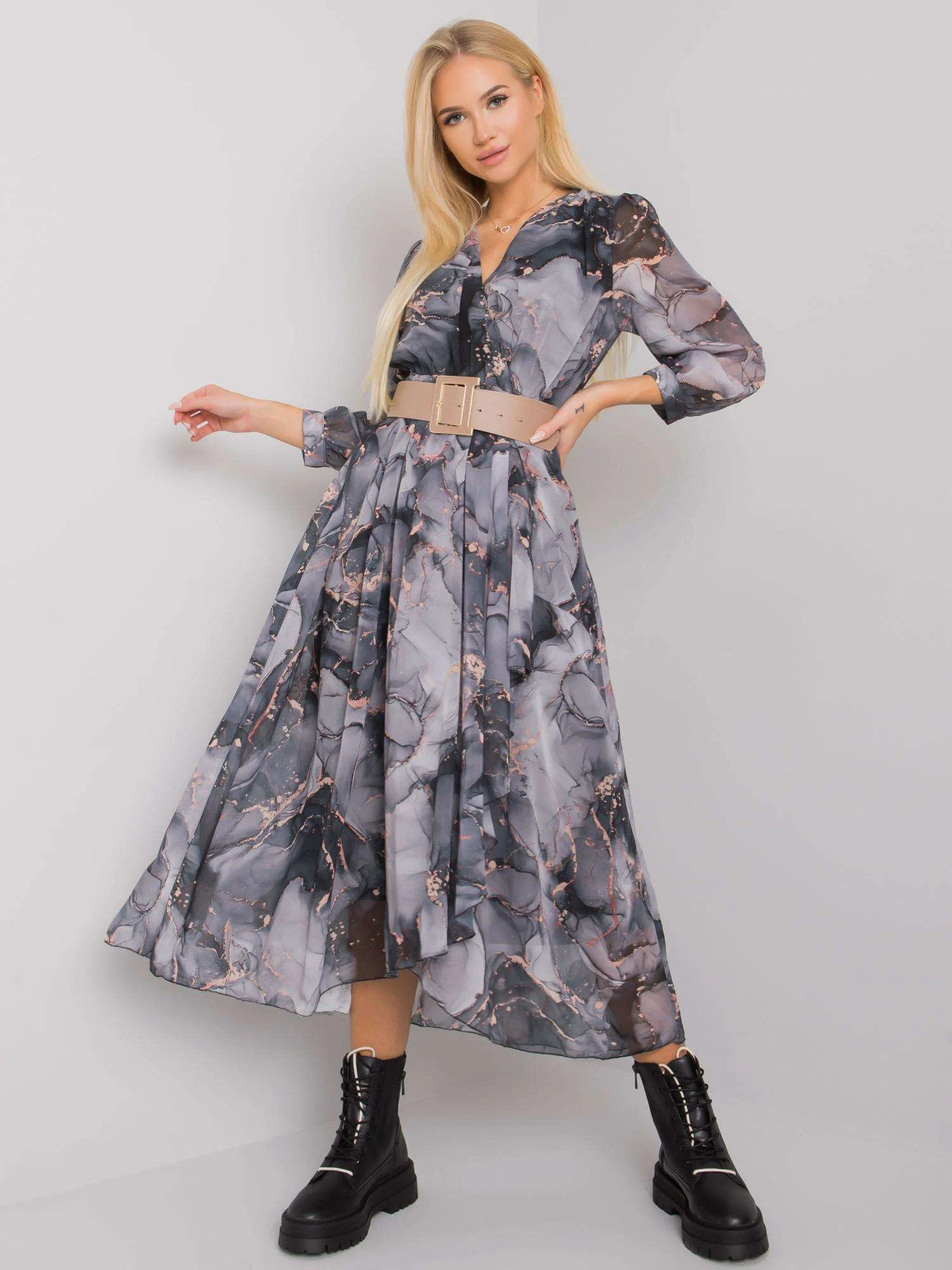 Rochie Dama Maxi, Imprimat, POLE&POLE, Negru Casual - Image 5