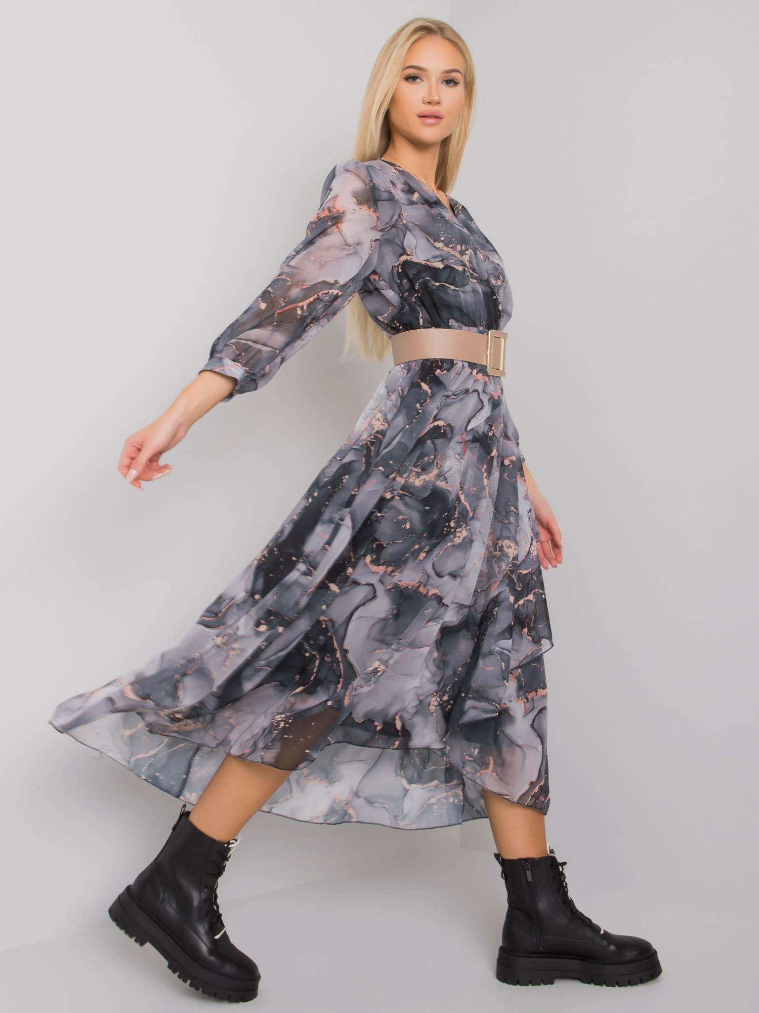 Rochie Dama Maxi, Imprimat, POLE&POLE, Negru Casual - Image 3