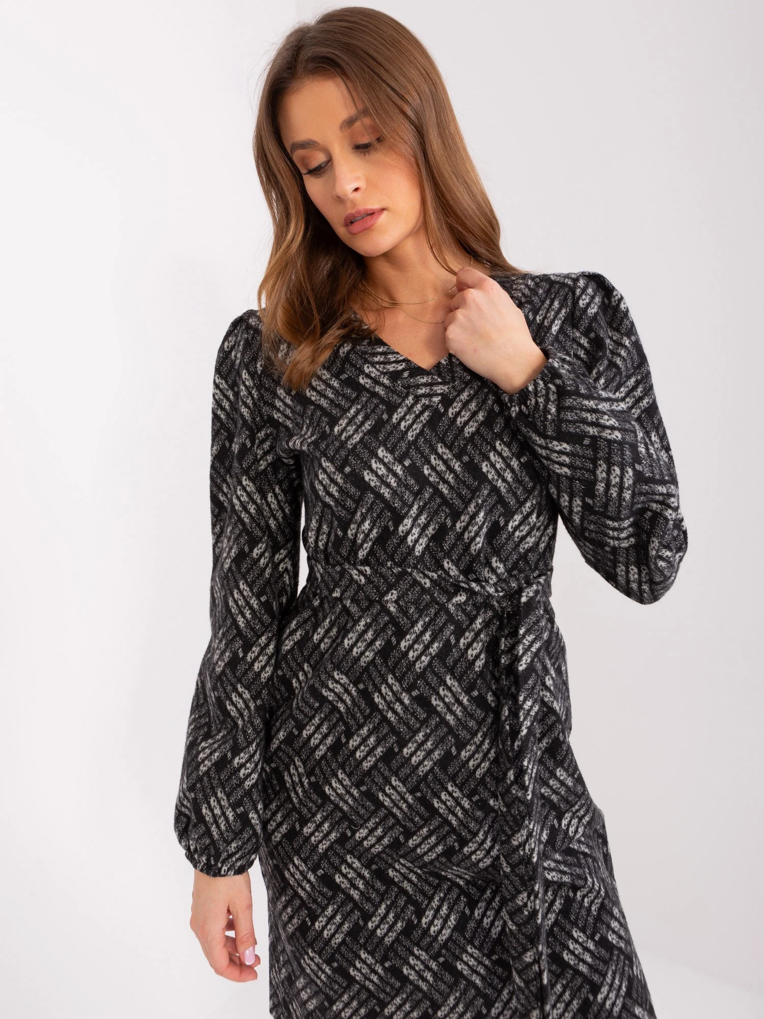 Rochie Dama Maxi, Geometric, LAKERTA, Negru Eleganta Office - Image 4