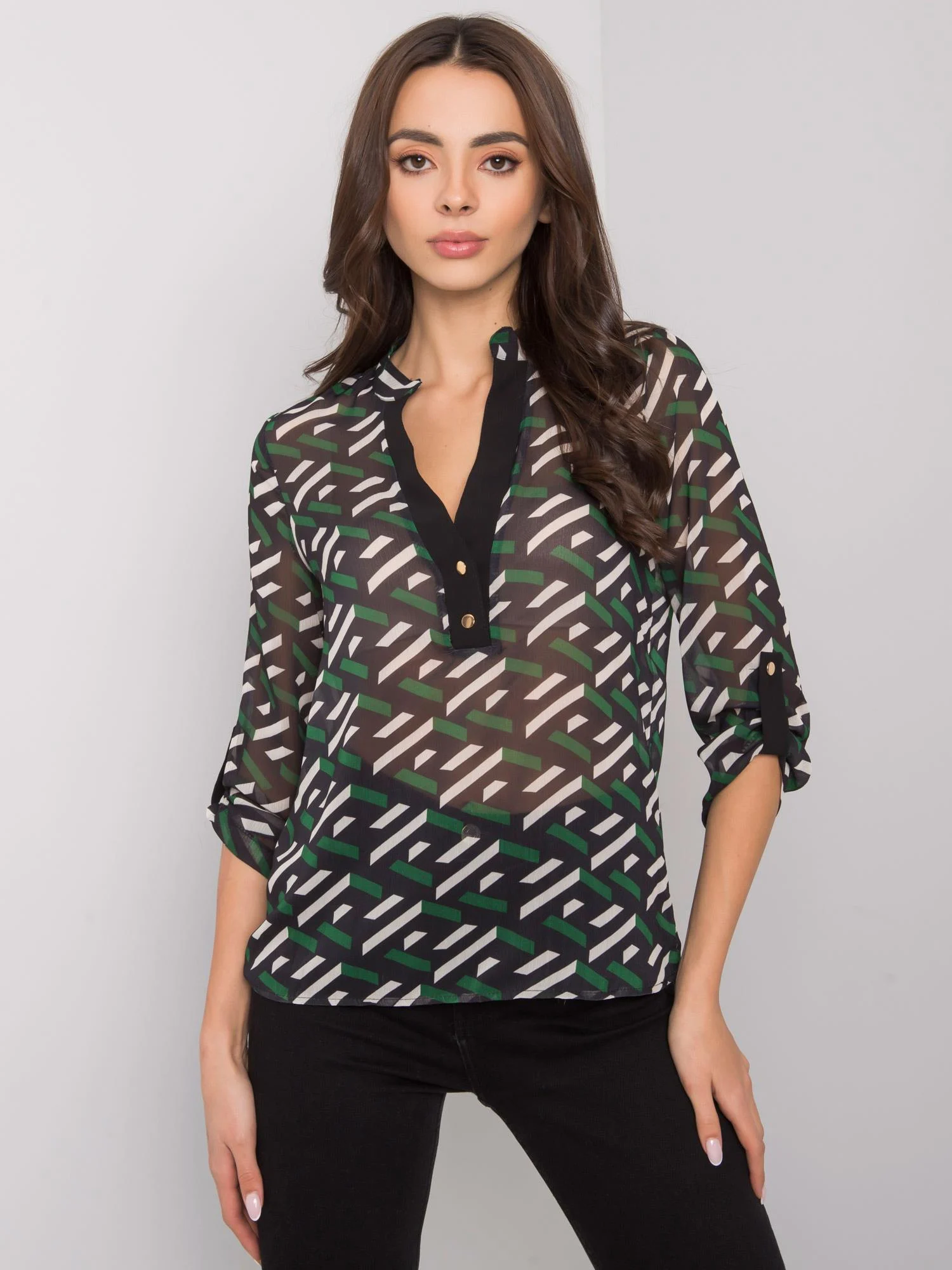 Bluza Dama Maneca 3/4, Imprimat, POLE&POLE, Verde Eleganta Office - imagine 5