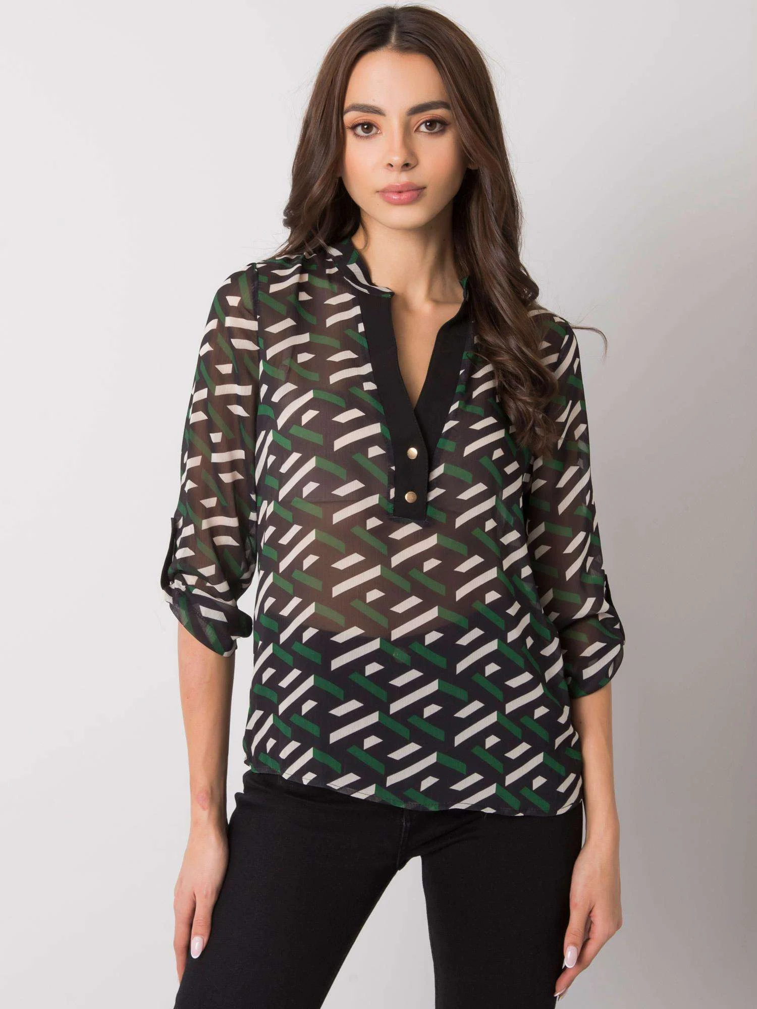 Bluza Dama Maneca 3/4, Imprimat, POLE&POLE, Verde Eleganta Office - imagine 4