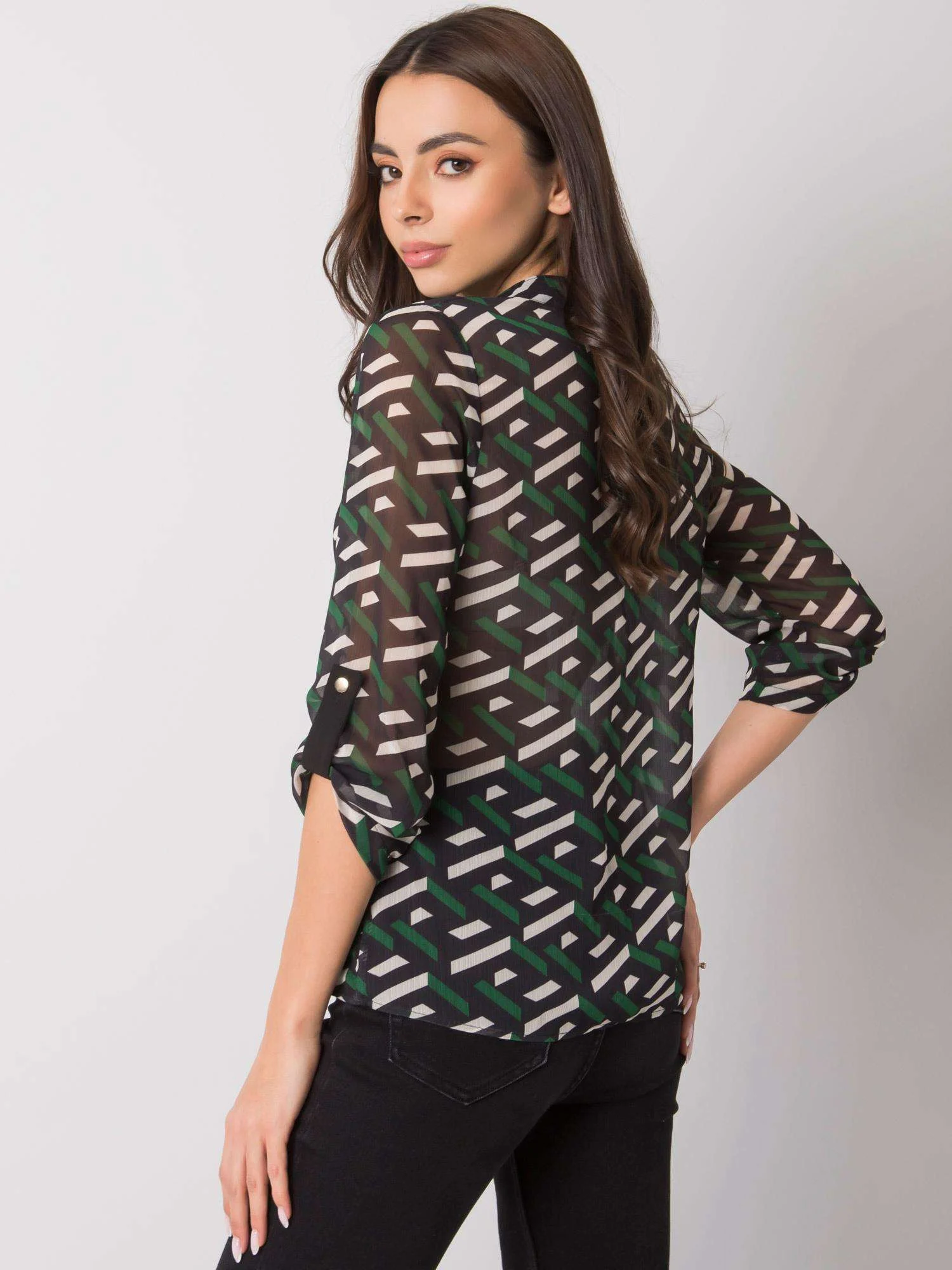 Bluza Dama Maneca 3/4, Imprimat, POLE&POLE, Verde Eleganta Office - imagine 2