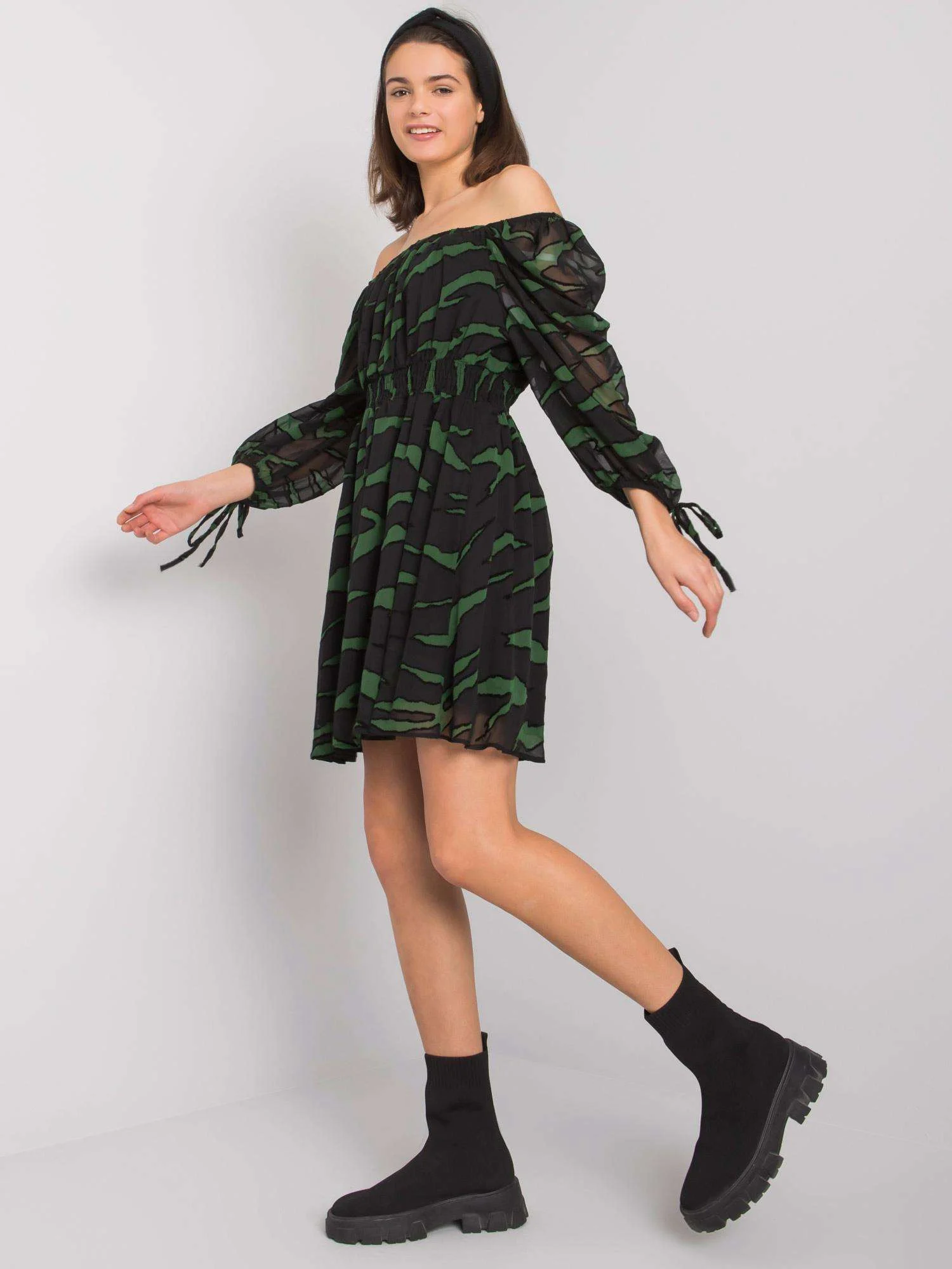 Rochie Dama Mini, Animal print, POLE&POLE, Verde Casual - Image 2