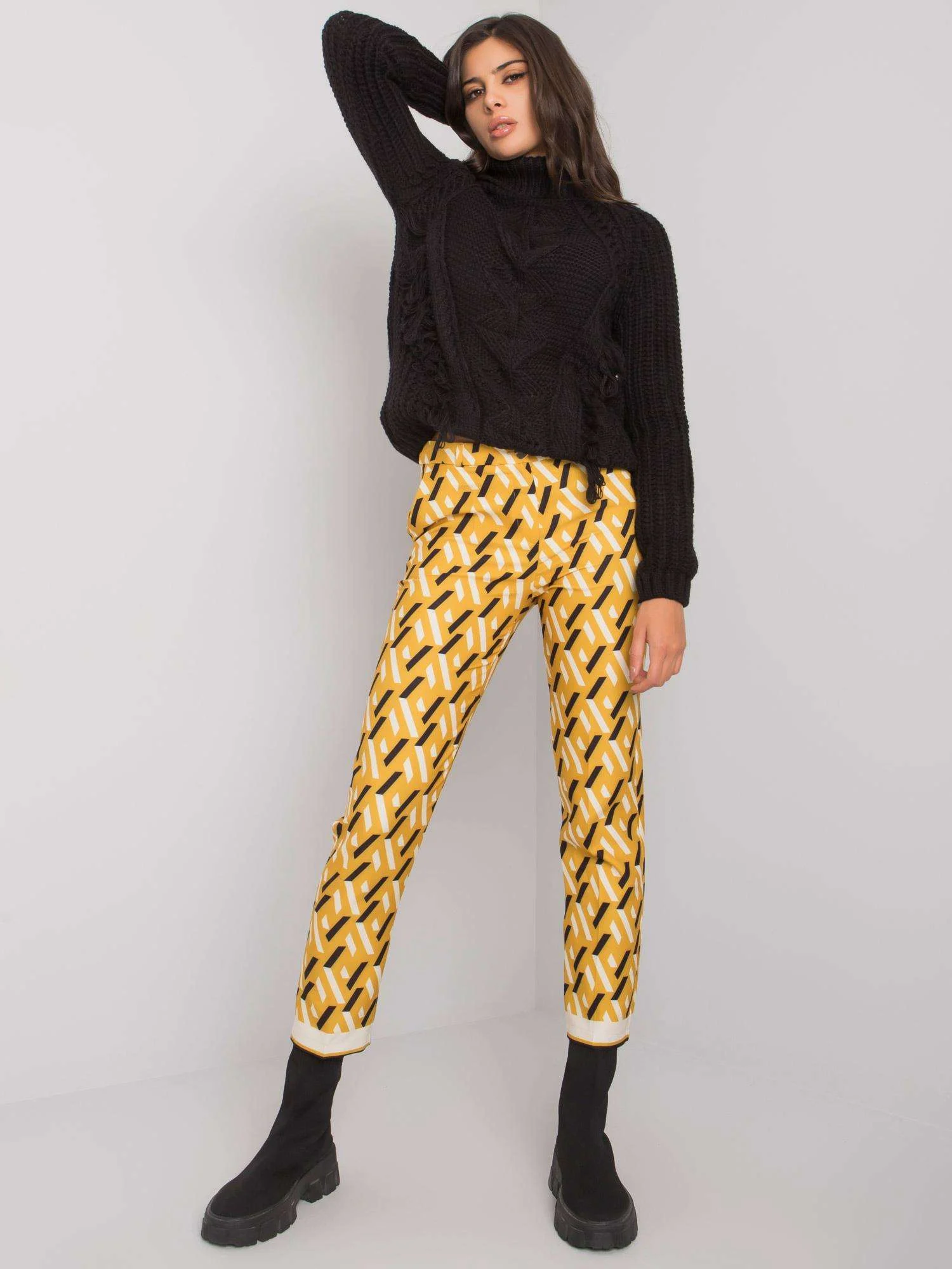 Pantaloni Dama 7/8, Geometric, POLE&POLE, Galben de Petrecere - imagine 4