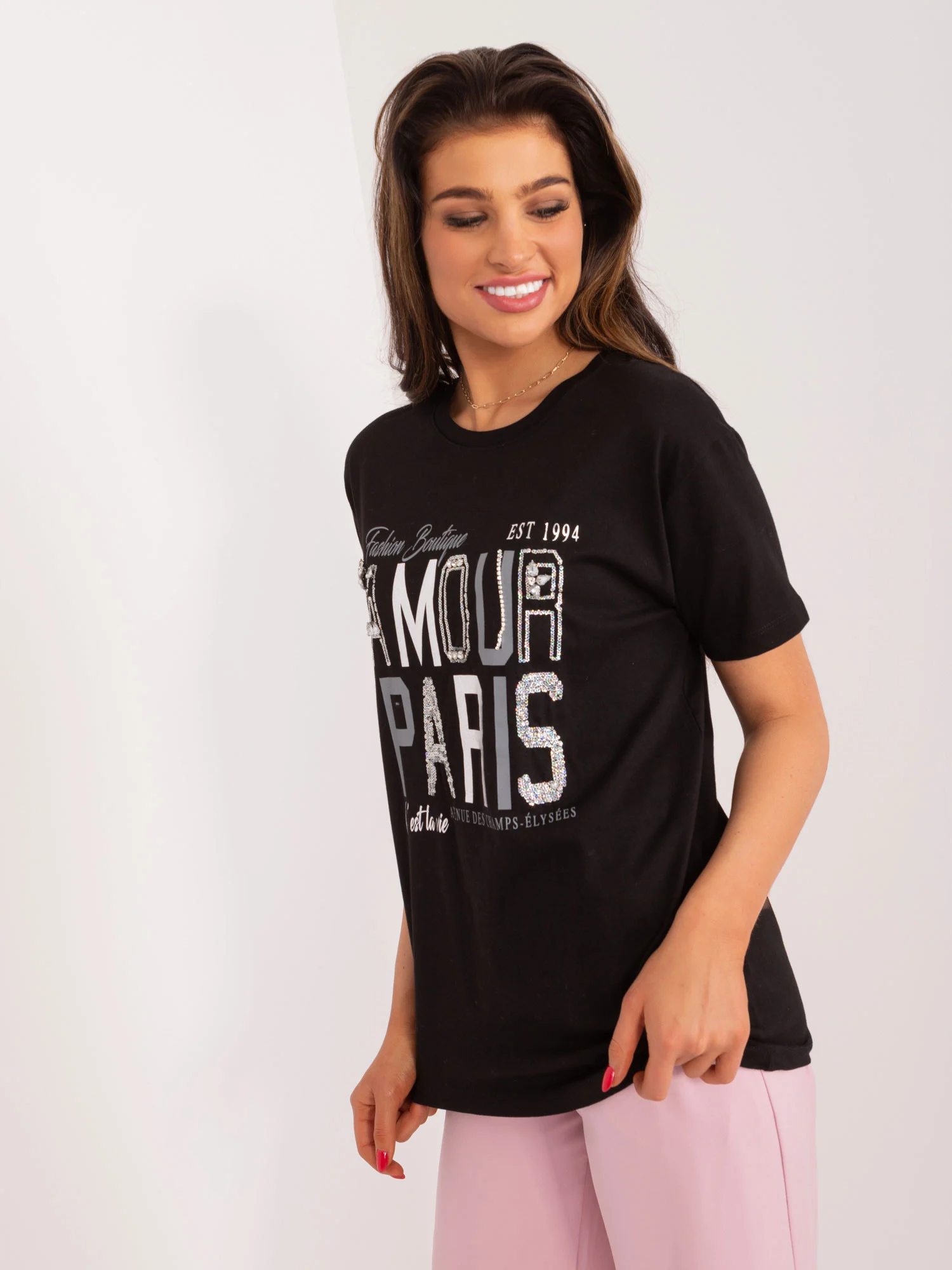 Tricou Dama Mini, Paiete, MINT, Negru Casual - imagine 2