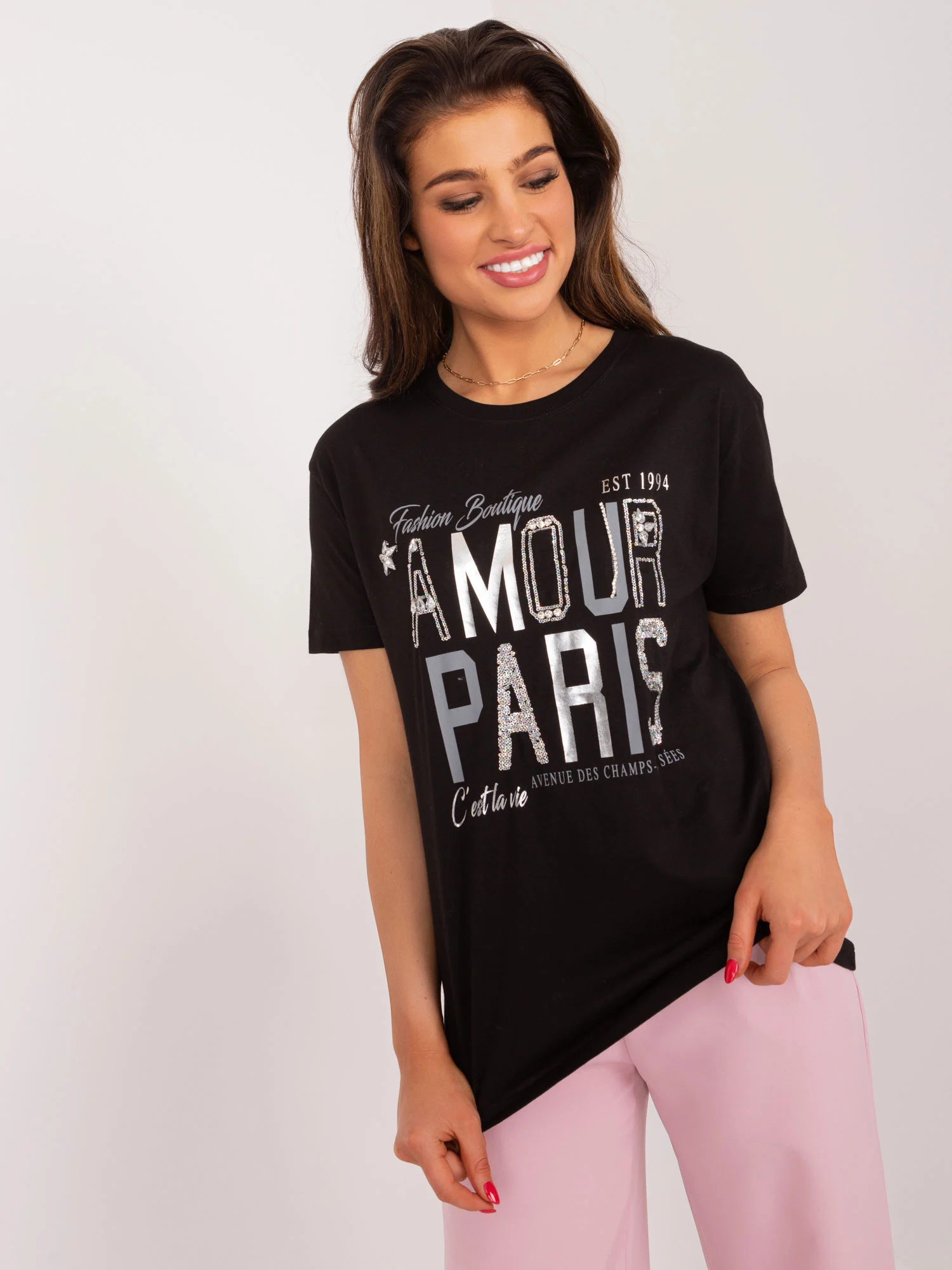Tricou Dama Mini, Paiete, MINT, Negru Casual - imagine 3