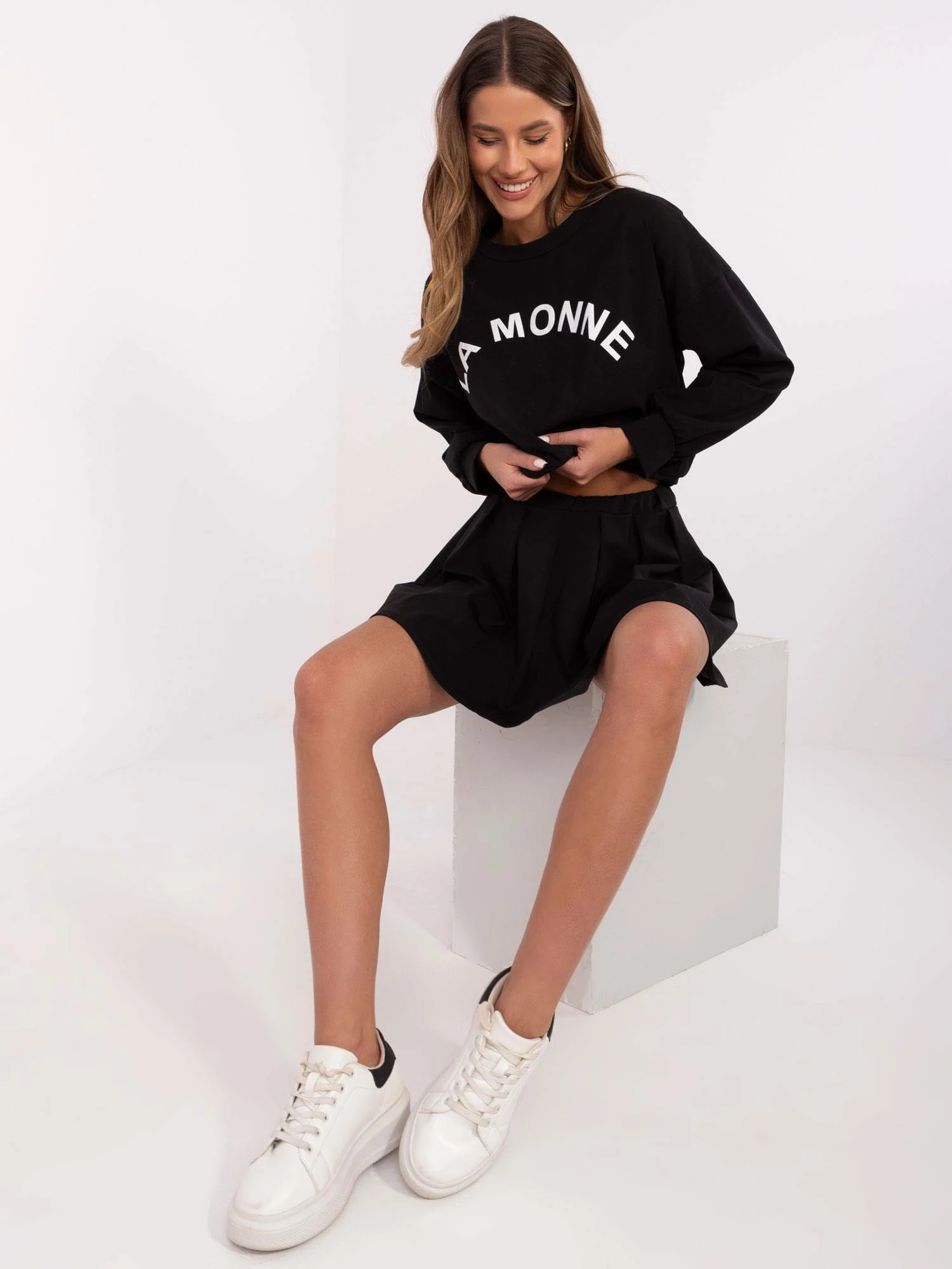 Compleu Dama Mini, Decolteu rotund, ITALY MODA, Negru Casual - imagine 4