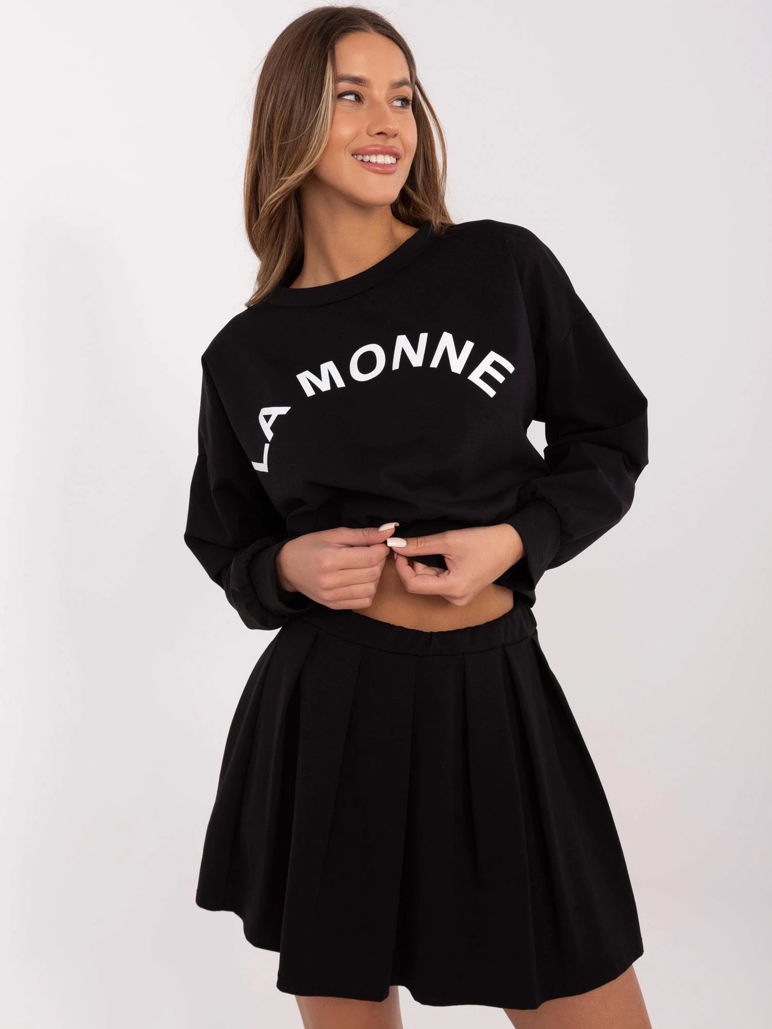 Compleu Dama Mini, Decolteu rotund, ITALY MODA, Negru Casual - imagine 3