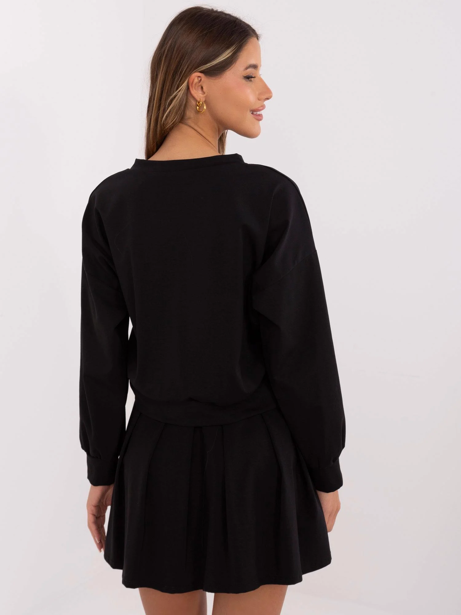 Compleu Dama Mini, Decolteu rotund, ITALY MODA, Negru Casual - imagine 2